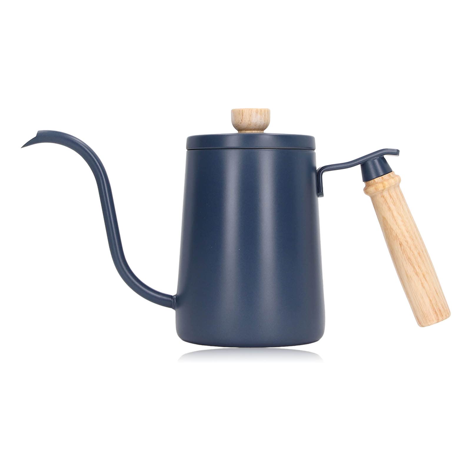Premium 600ml Stainless Steel Gooseneck Pour Over Coffee Kettle with Wood Handle - 304 Food-Grade Safe for Precision Brewing, Drip Coffee & Tea - Modern Barista Style (Blue) - Perfect for Home Brewing, Specialty Coffee Shops & Gift Giving