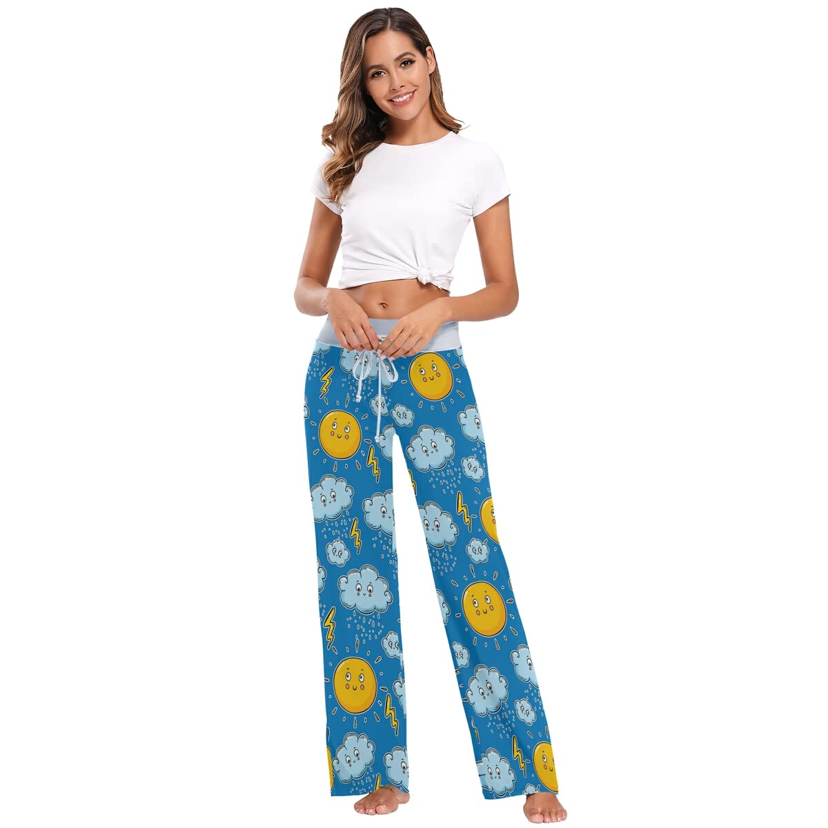 Women's Loose Casual Comfortable Pajama Pants with Drawstring - Wide Leg Palazzo Lounge Pants for Sleep, Yoga & Home Relaxation