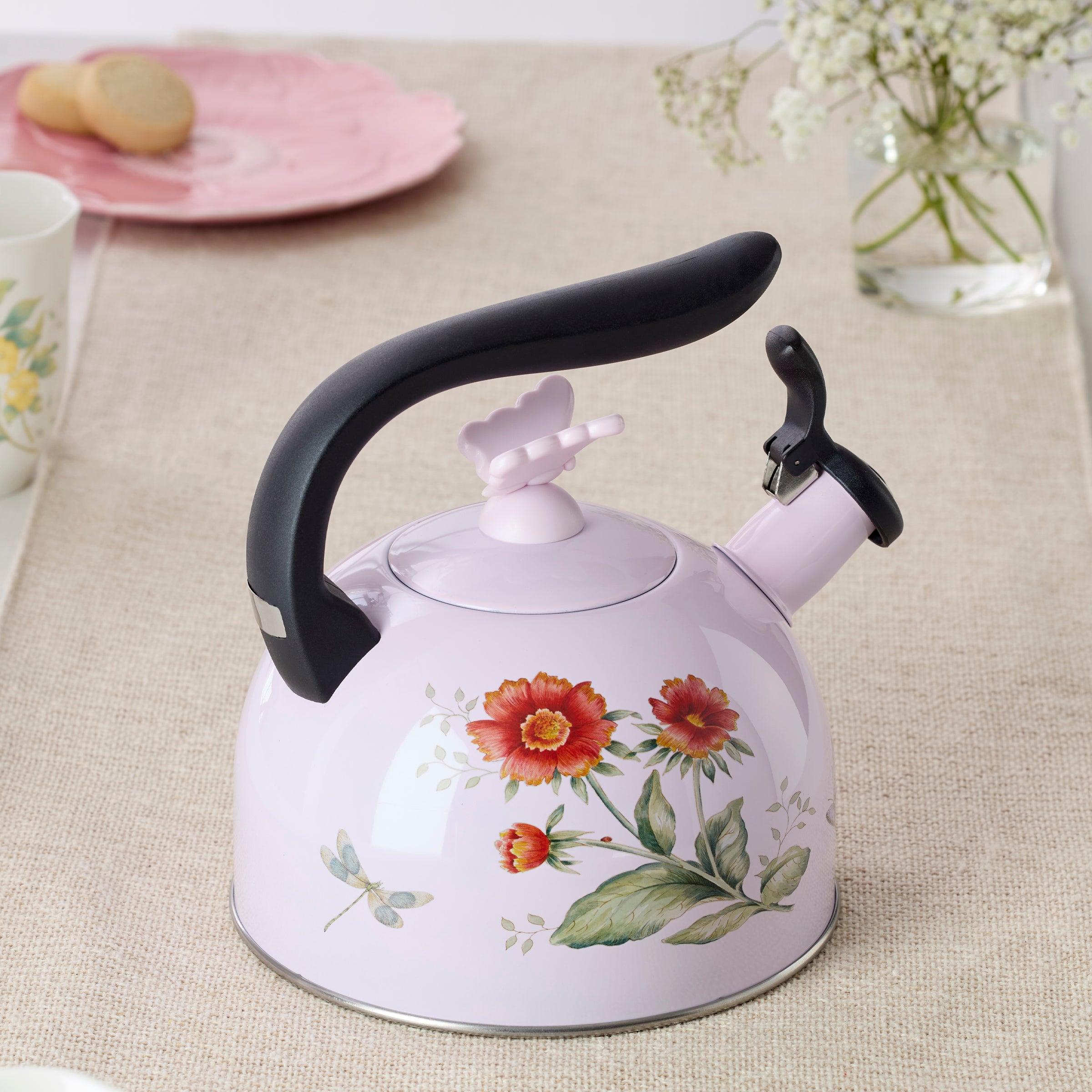 Butterfly Meadow Colors Tea Kettle - Stainless Steel Stovetop Teapot with Whistle, 1.8QT - Perfect for Home, Kitchen, Office & Gift Giving