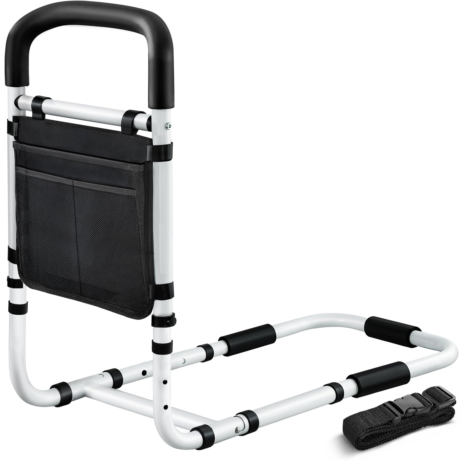 AUVON Adjustable Bed Rails for Elderly Adults - Heavy Duty Safety Bed Assist Rail with Double Crossbeam & Storage Pocket - High Support Bed Guard for Seniors to Get In/Out of Bed Safely - Ideal for Home Care, Hospital Use & Mobility Assistance