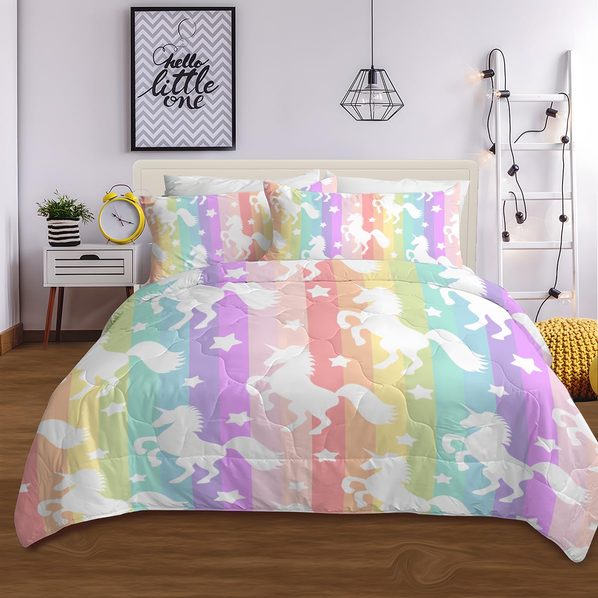 Rainbow Unicorn Twin Comforter Set - 3 Piece Bedding Set for Girls, Soft & Cozy Unicorn Themed Twin Size Bedding - Perfect for Kids' Room Decor & Sleepovers