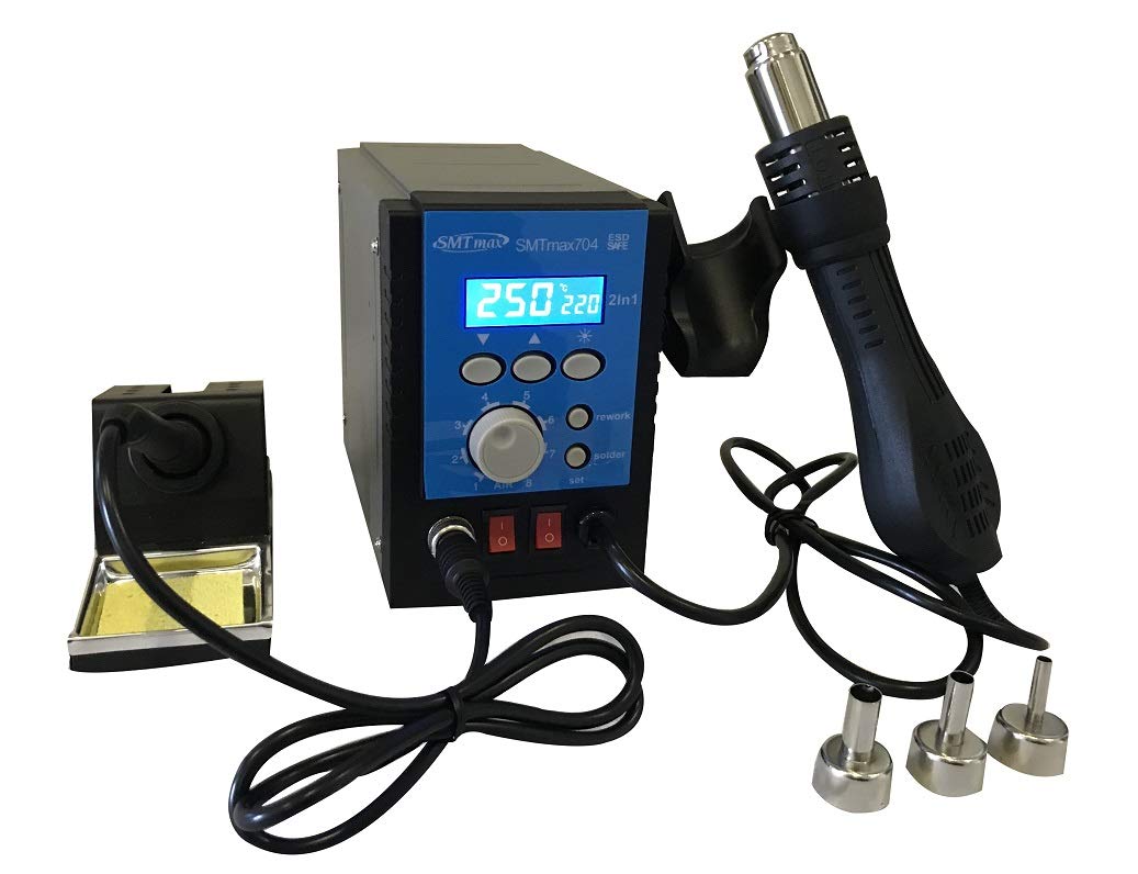 704 2-in-1 Hot Air Rework and Soldering Station with Adjustable Temperature - Perfect for Electronics Repair, PCB Work, and DIY Projects