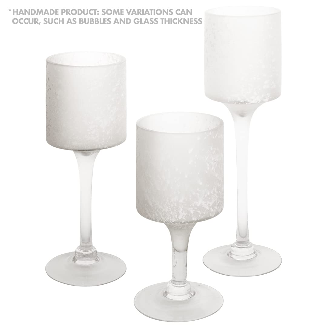 Koyal Wholesale Set of 3 Frosted White Glass Candle Holders - Long Stem Floating Candle Holders for Wedding Centerpieces, Christmas Decor & Home Table Decorations | Perfect for Romantic Dinners, Holiday Parties & Special Events