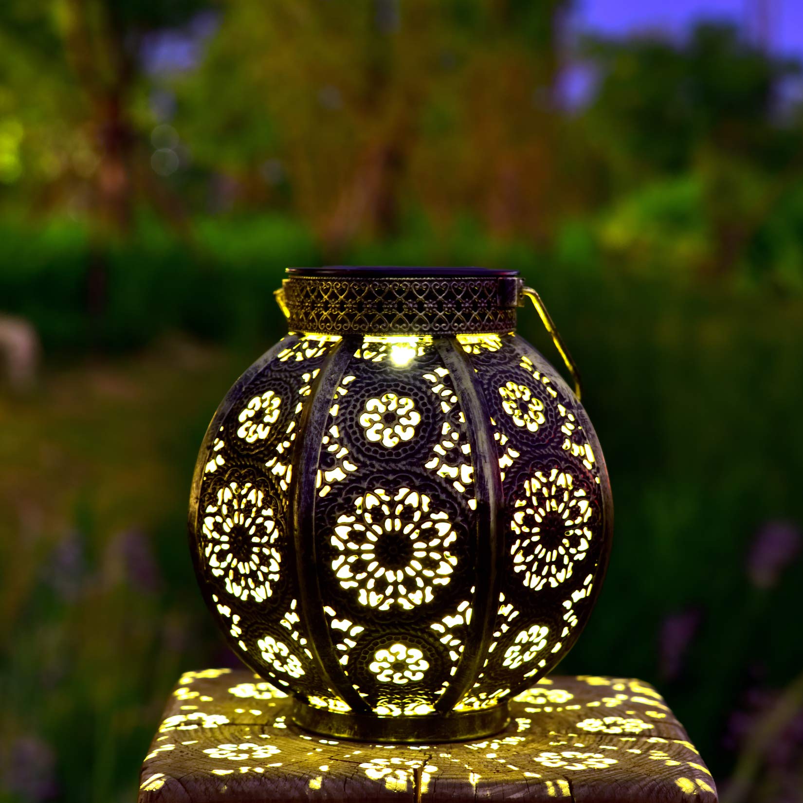 Bohemian Moroccan Solar Lanterns Set of 2 - Waterproof Outdoor Solar Lights for Garden, Yard, Pathway, Patio & Table Decor (Bronze) | Perfect for Evening Ambiance & Landscape Lighting
