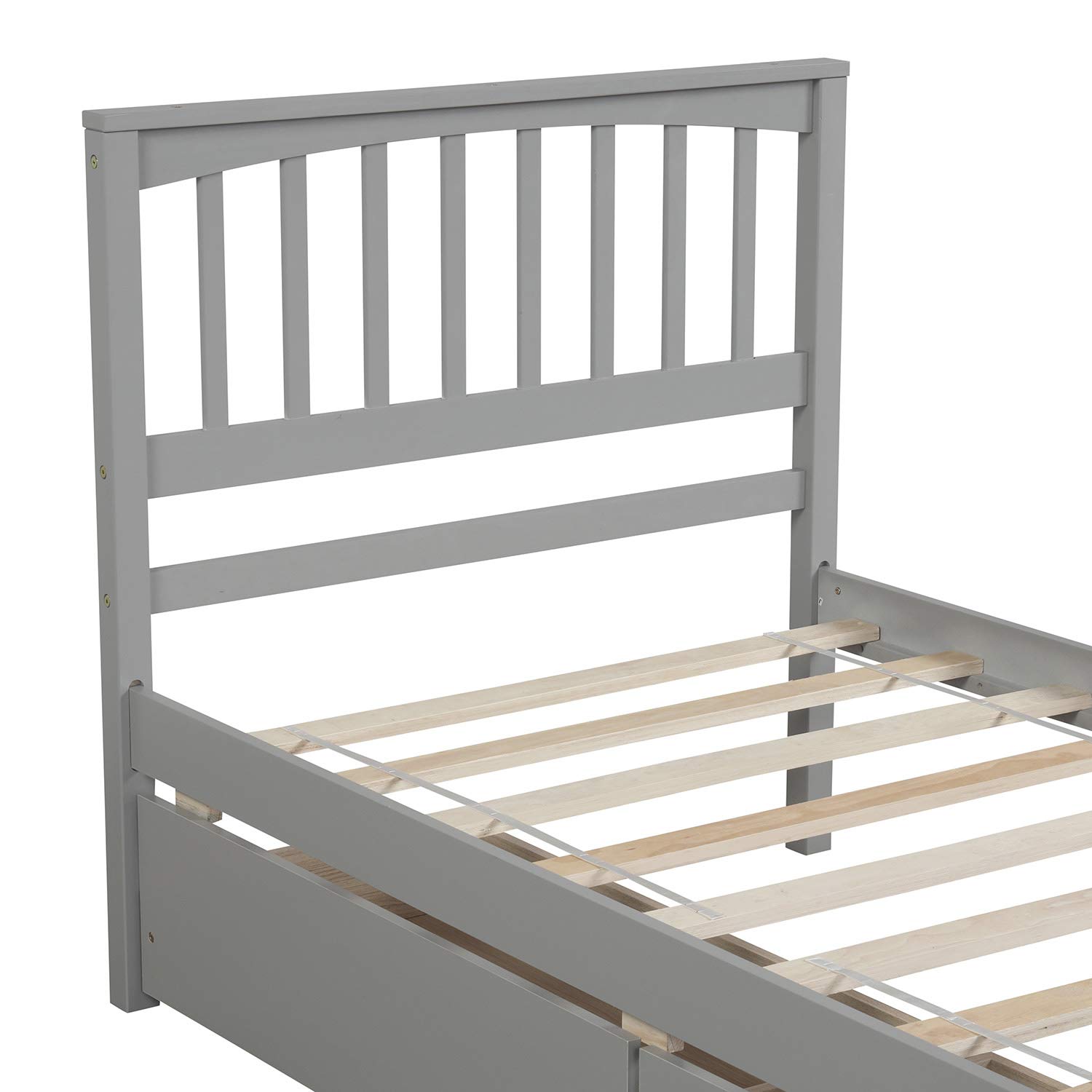 Solid Wood Twin Size Platform Bed Frame with 2 Drawers - No Box Spring Needed, Sturdy & Space-Saving (Gray) - Perfect for Small Bedrooms, Guest Rooms & Kids Rooms