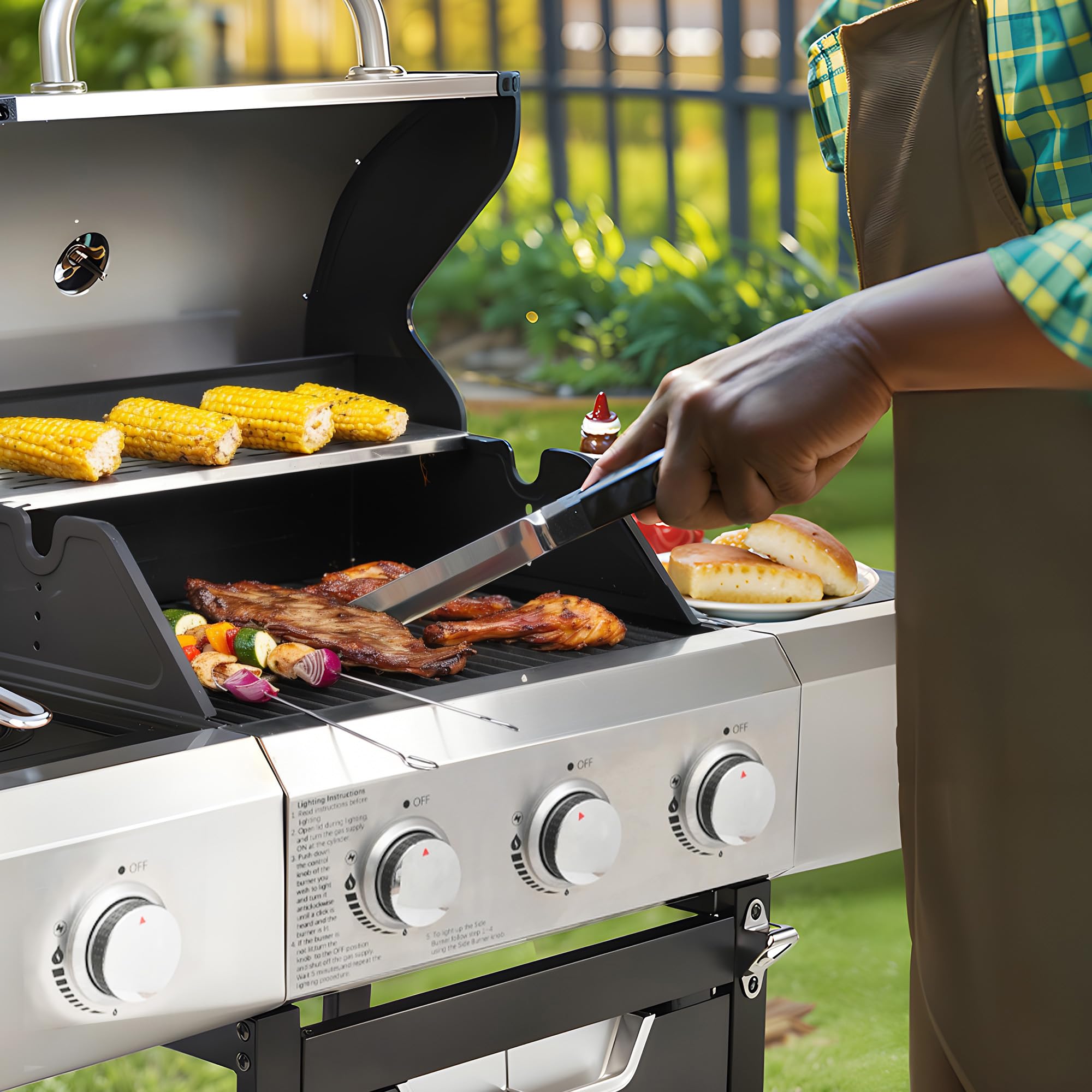 3 Burner Stainless Steel Propane Gas Grill with Side Burner & Cover - Outdoor BBQ, Backyard Cooking, Camping & Tailgating - Perfect for Patio, Garden & Picnics