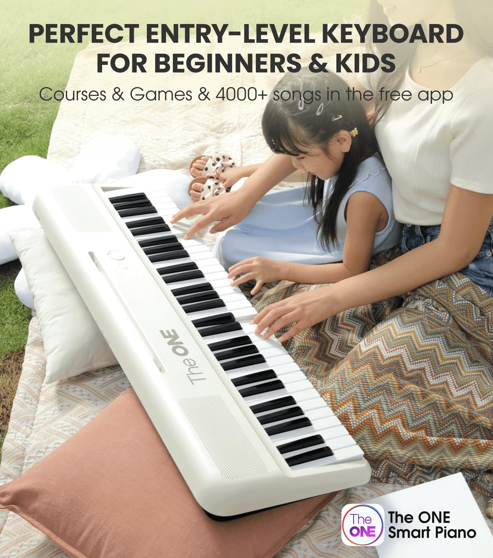 The ONE Smart Keyboard 61-Key Electric Piano with LED Lights - 256 Tones, 64 Polyphony, USB MIDI & Headphone Jack - Perfect for Beginners, Home Practice & Music Education (White)