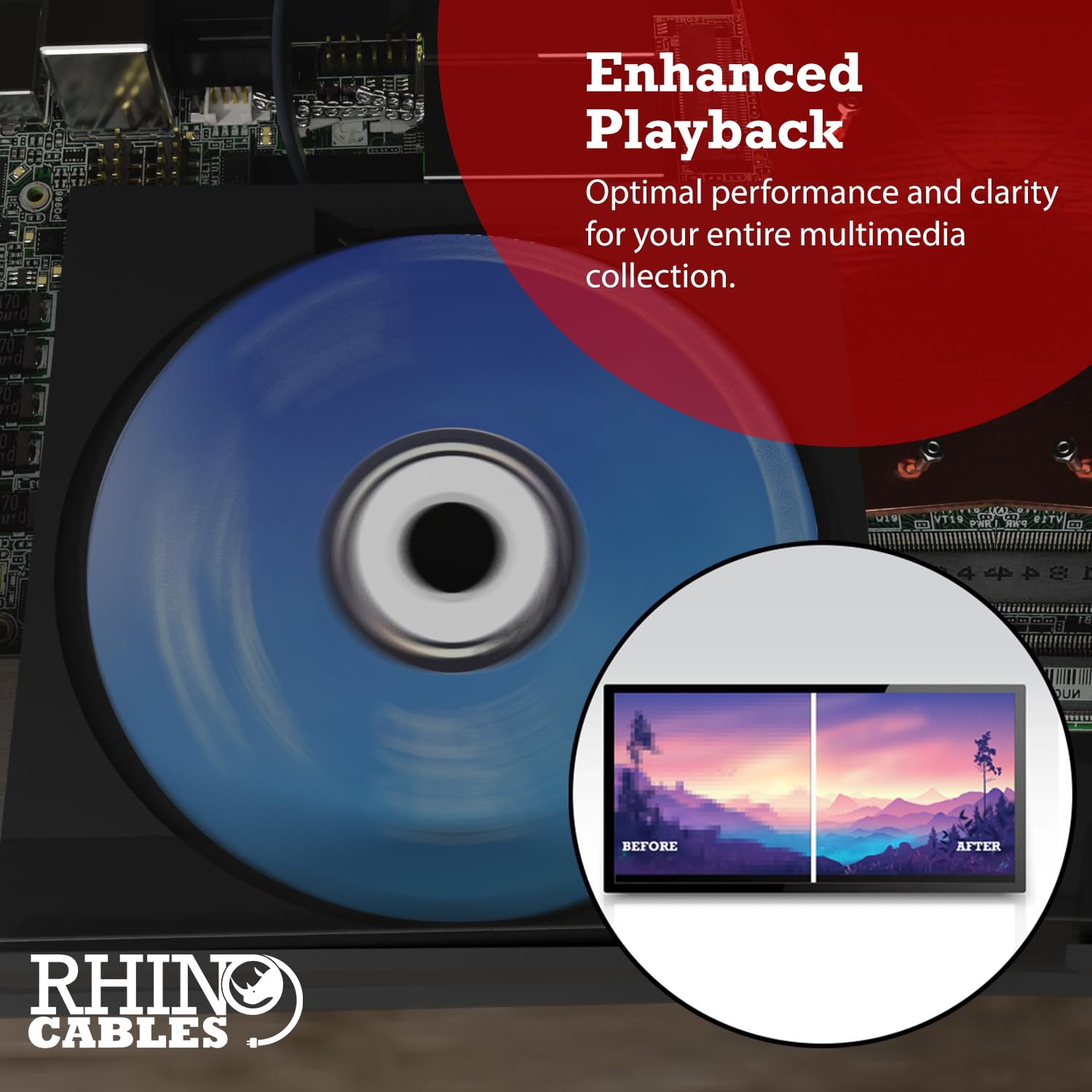 Rhinocables CD DVD Lens Cleaner Kit - Laser Cleaning Disc Set for Optical Drive Maintenance in CD, DVD & Blu-Ray Players (Model C1309) | Perfect for Home Theater Systems, Gaming Consoles & Car Stereos