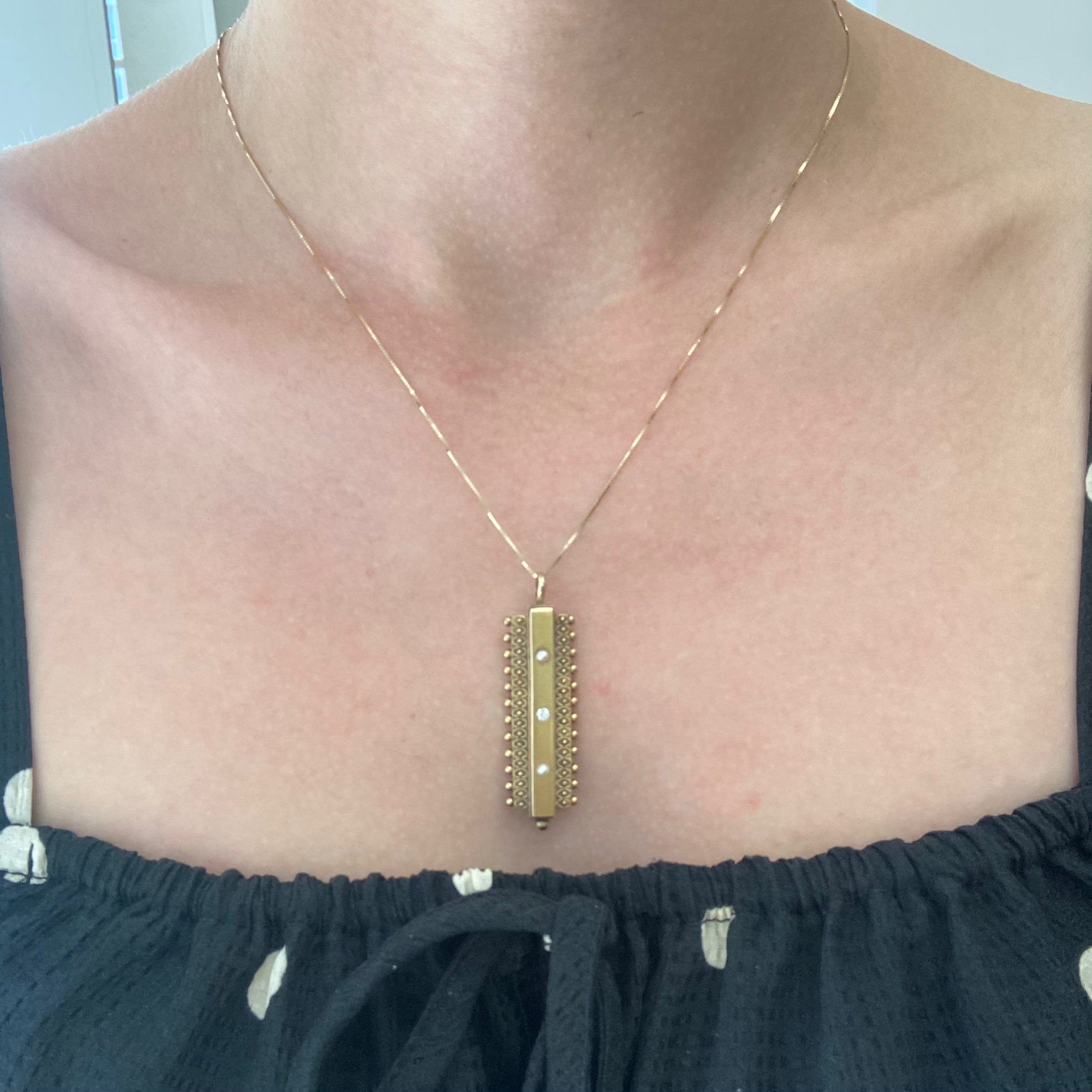 1887 Victorian Diamond & Seed Pearl Pendant Necklace - 0.04ct Antique Jewelry - Perfect for Vintage Lovers, Wedding Gift & Special Occasions