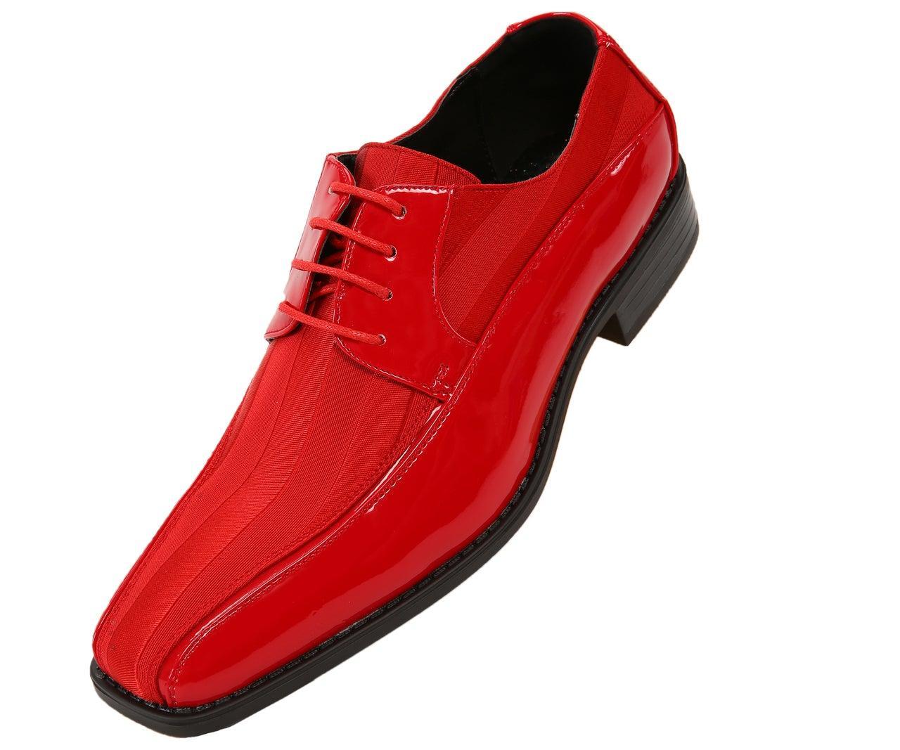 Men's Red Striped Satin Dress Shoes with Patent Leather Upper - Formal Occasions, Weddings & Business Events