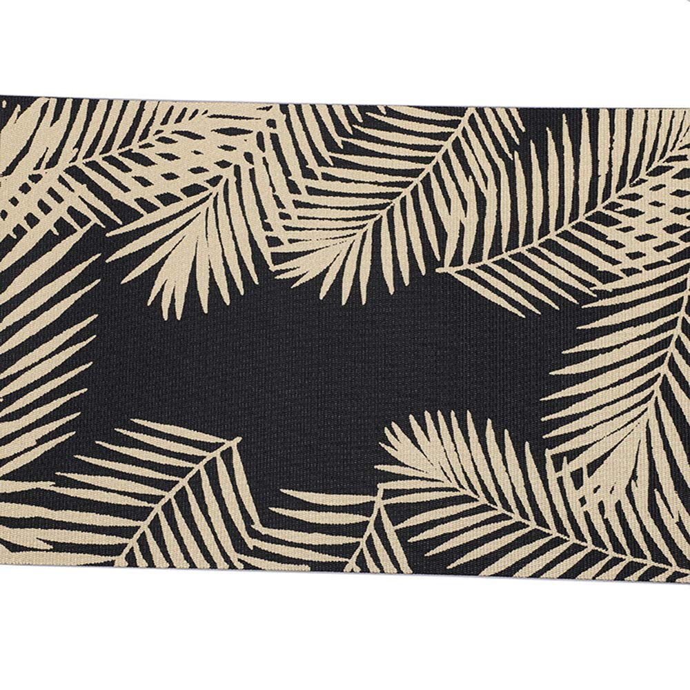 Golden Tropical Leaves Printed Placemats Set of 4 - Waterproof, Heat Resistant & Non-Slip PVC Table Mats for Dining - 17.7 x 11.8 Inch (Black) - Perfect for Dinner Parties, Outdoor Picnics & Home Decor