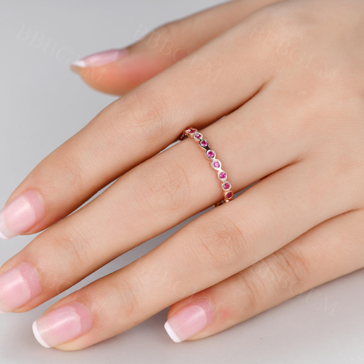 14K Rose Gold Red Ruby Bezel Set Wedding Band - 0.23ct Full Eternity Ring for Women | Perfect for Engagement, Anniversary & Bridal Jewelry Gifts
