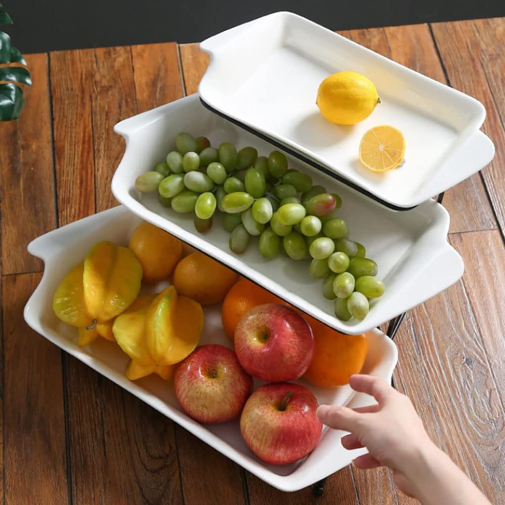 3-Tier Ceramic Fruit Bowl with Detachable Serving Tray - Elegant Countertop Decor for Kitchen, Dining Table | Perfect for Displaying Fruits, Desserts, Appetizers, Cakes & Snacks at Parties, Brunches & Home Decor
