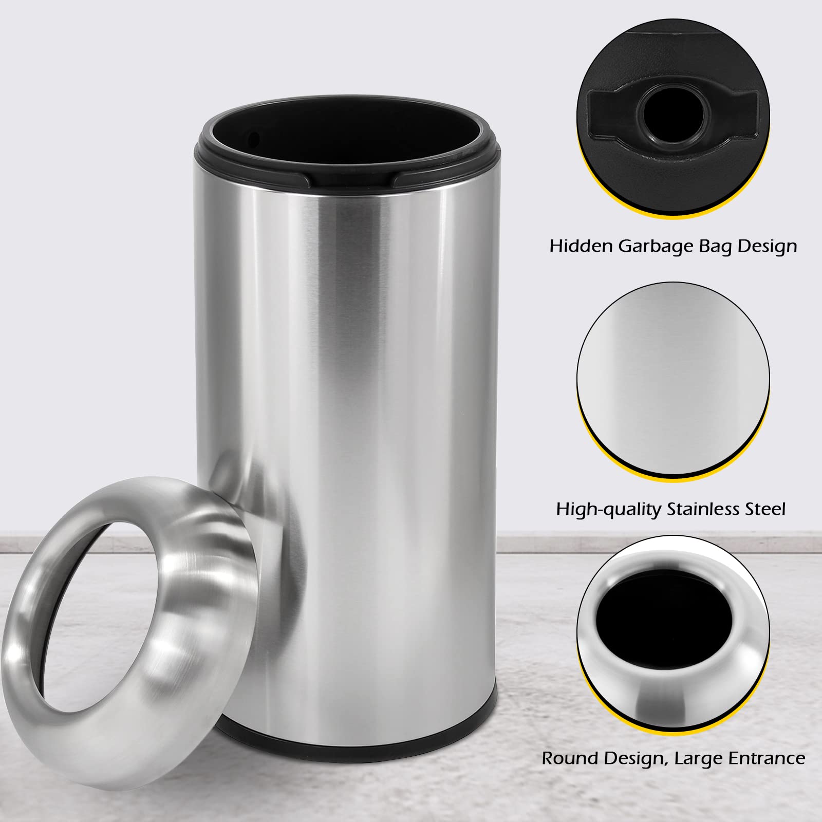 Dyna-Living 50 Gallon Stainless Steel Outdoor Trash Can with Lid - Heavy Duty Commercial Garbage Bin for Kitchen, Restaurant, Office & Industrial Use - Weather Resistant Large Waste Container (Silver) | Perfect for Backyard, Patio, Warehouse & Commercial Spaces