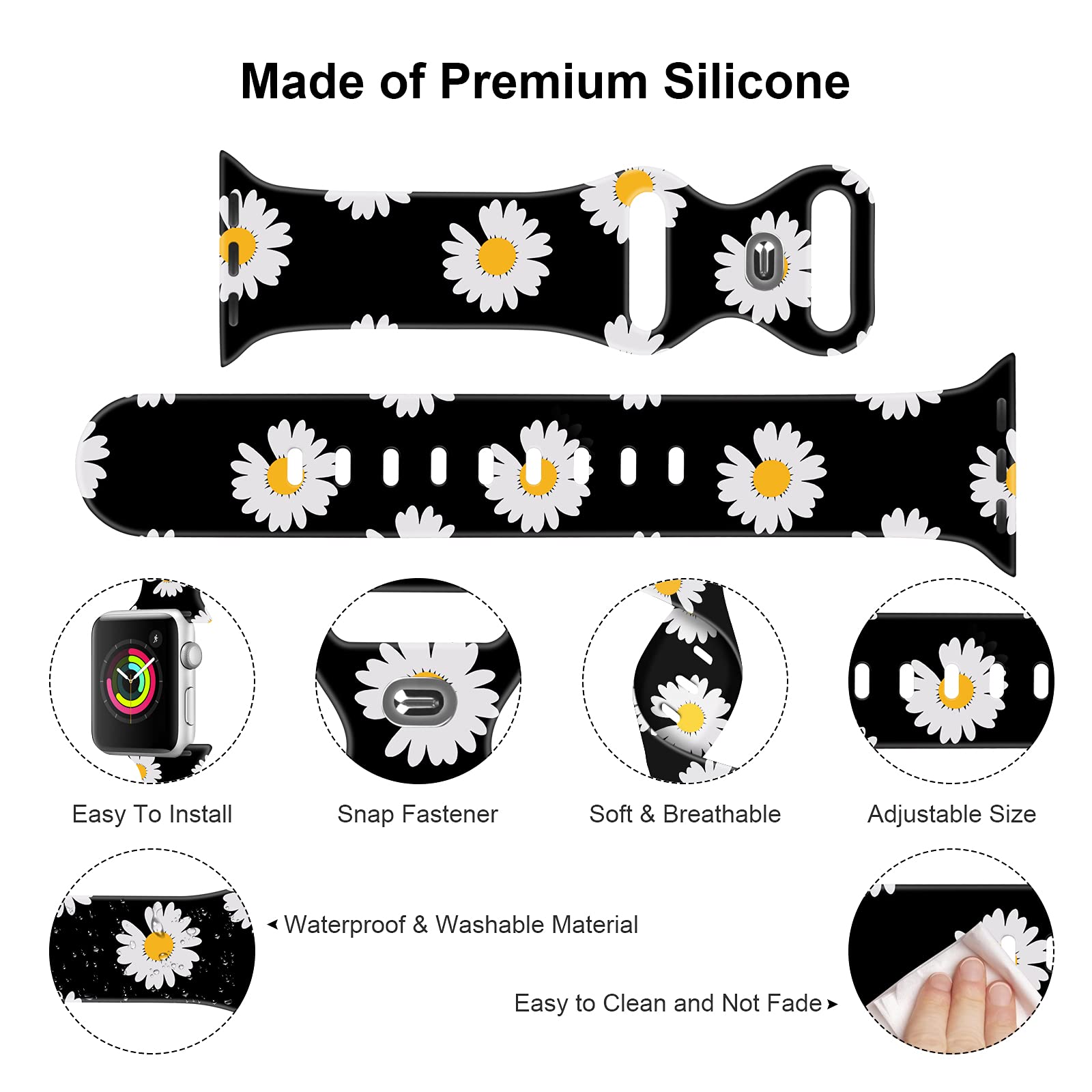 Soft Silicone Apple Watch Bands 38mm 40mm 42mm 44mm - Sport Replacement Strap for iWatch Series 6/5/4/3/2/1/SE - Breathable Comfortable Wristband for Men & Women - Perfect for Workouts, Running & Daily Wear