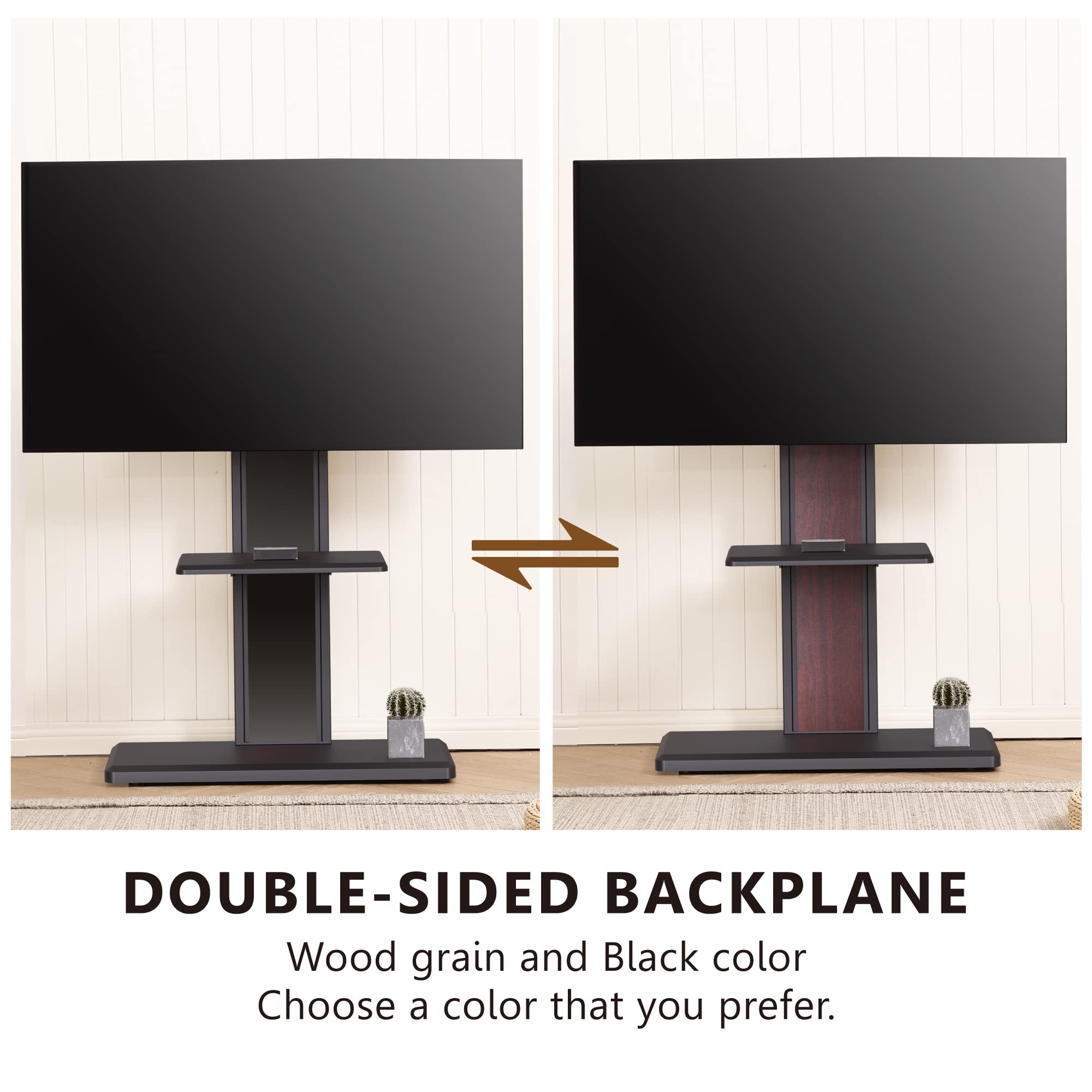 FITUEYES Universal Swivel TV Floor Stand for 32-75 inch TVs - Tall Adjustable Double Column TV Stand with Concealed Storage Shelf - Perfect for Living Room, Bedroom & Home Theater - Black
