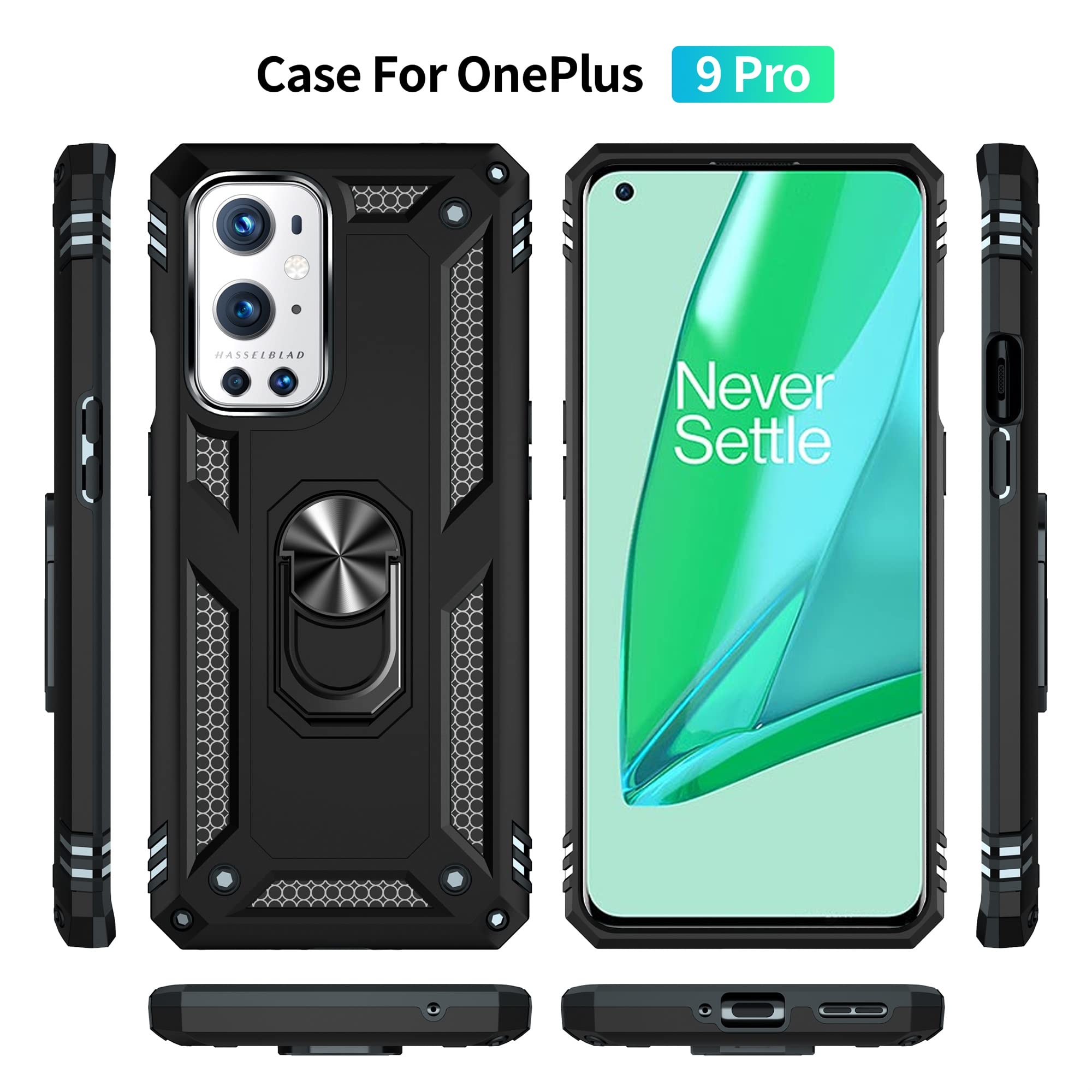 OnePlus 9 Pro Case with Magnetic Holder - Heavy Duty Shockproof Protective Cover for OnePlus 9 Pro | Perfect for Outdoor Activities, Travel & Daily Use (Black)