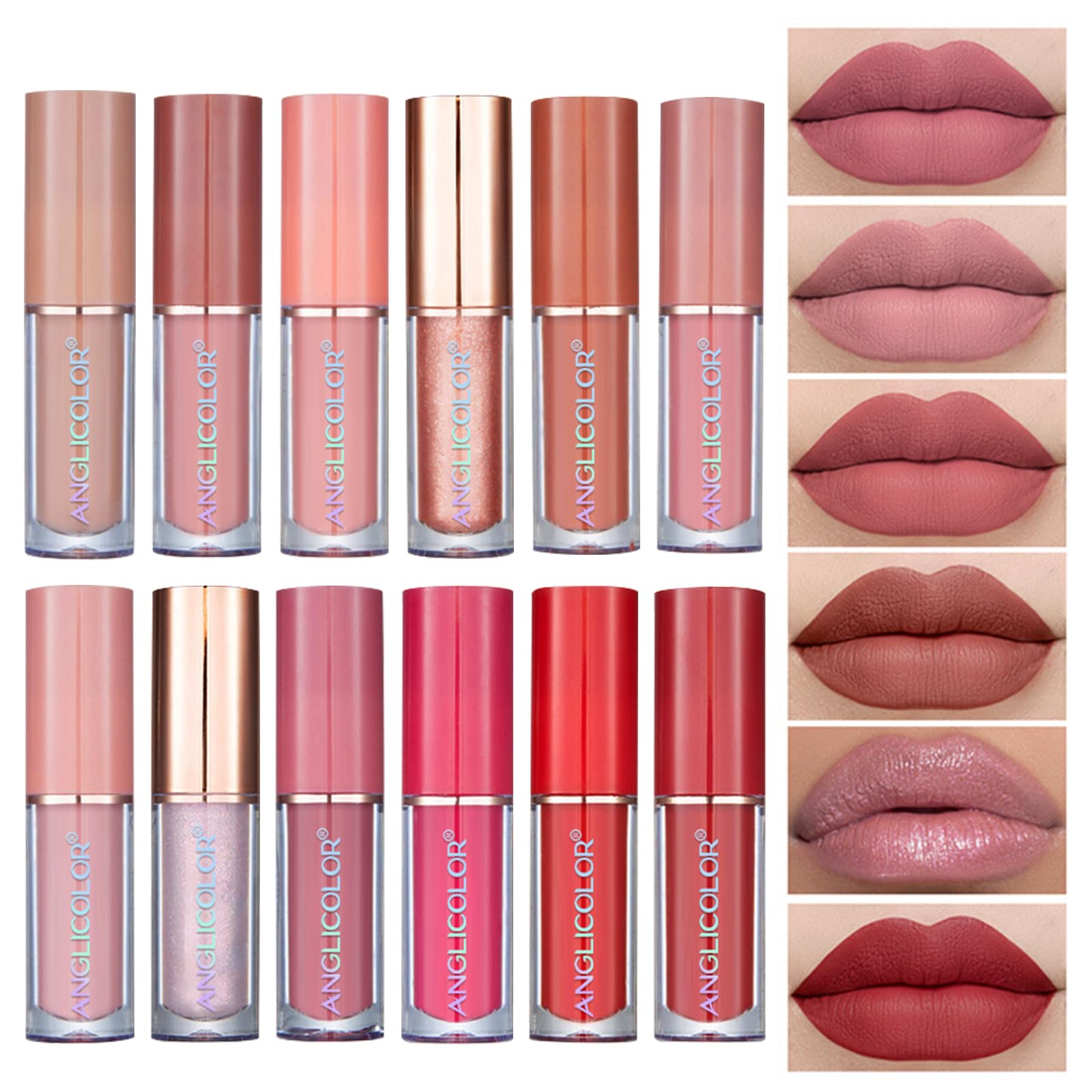 Anglicolor Long-Lasting Lip Gloss Set - 12 Highly Pigmented Vegan & Cruelty-Free Lipsticks, Non-Stick Cup, Smooth Application, No Flaking - Perfect for Daily Wear, Parties & Special Occasions (12PCS)