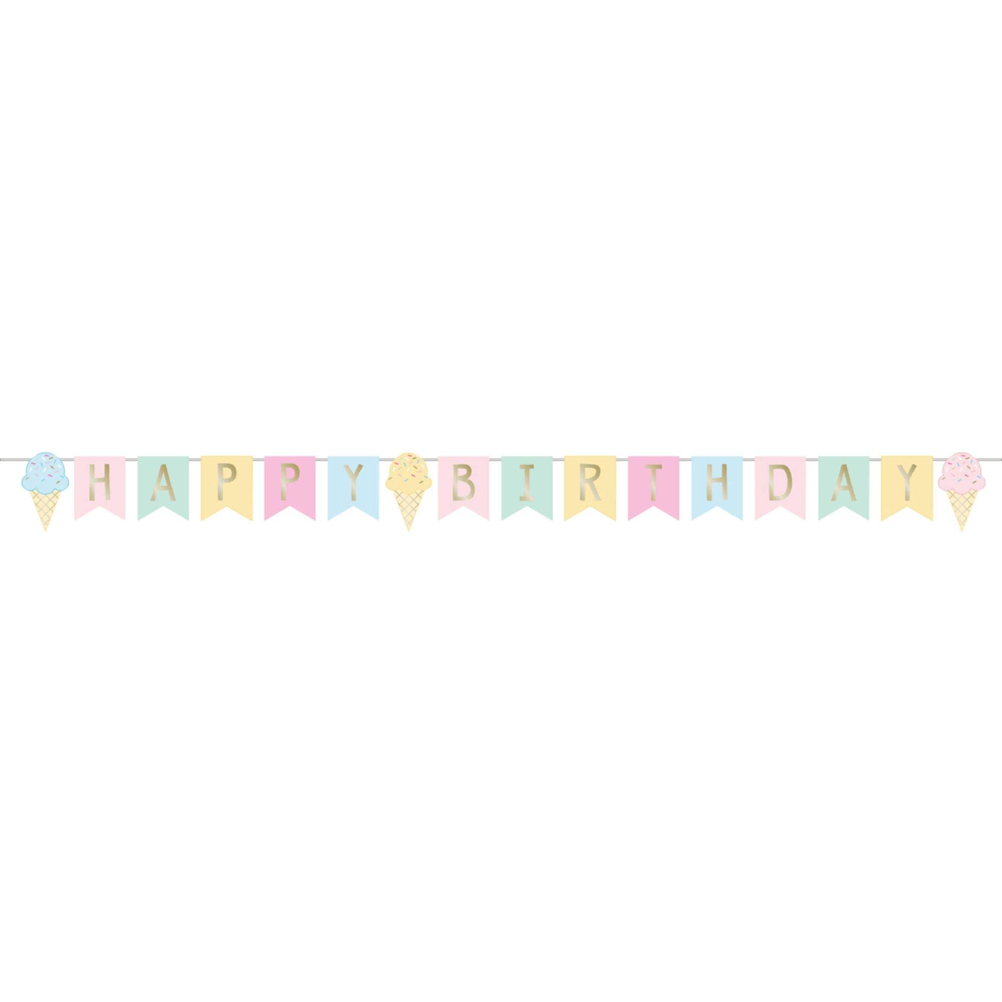 Club Pack of 12 Pink and Yellow Ice Cream Happy Birthday Party Banners 99.5