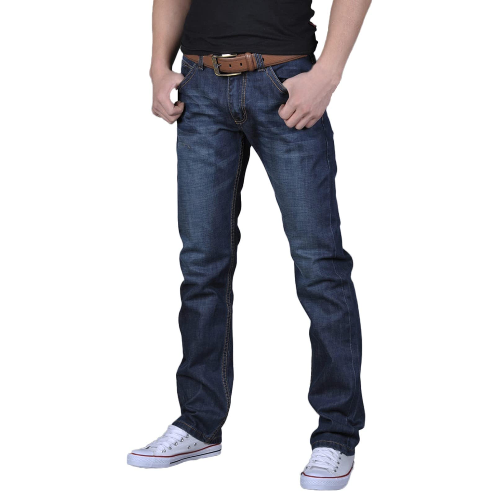 Men's Slim Fit Straight Leg Jeans - Solid Color Casual & Business Pants for All Seasons | Perfect for Office, Travel & Everyday Wear