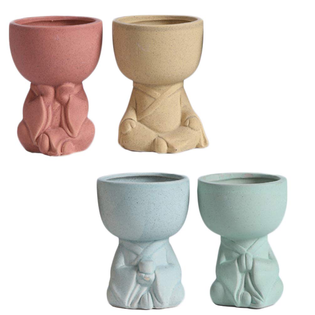4pcs Human Planter Monk Shape Face Planter Head - Succulent Cactus Flower Pots with Statue Figurines - Home Office Balcony Desktop Decoration for Plants