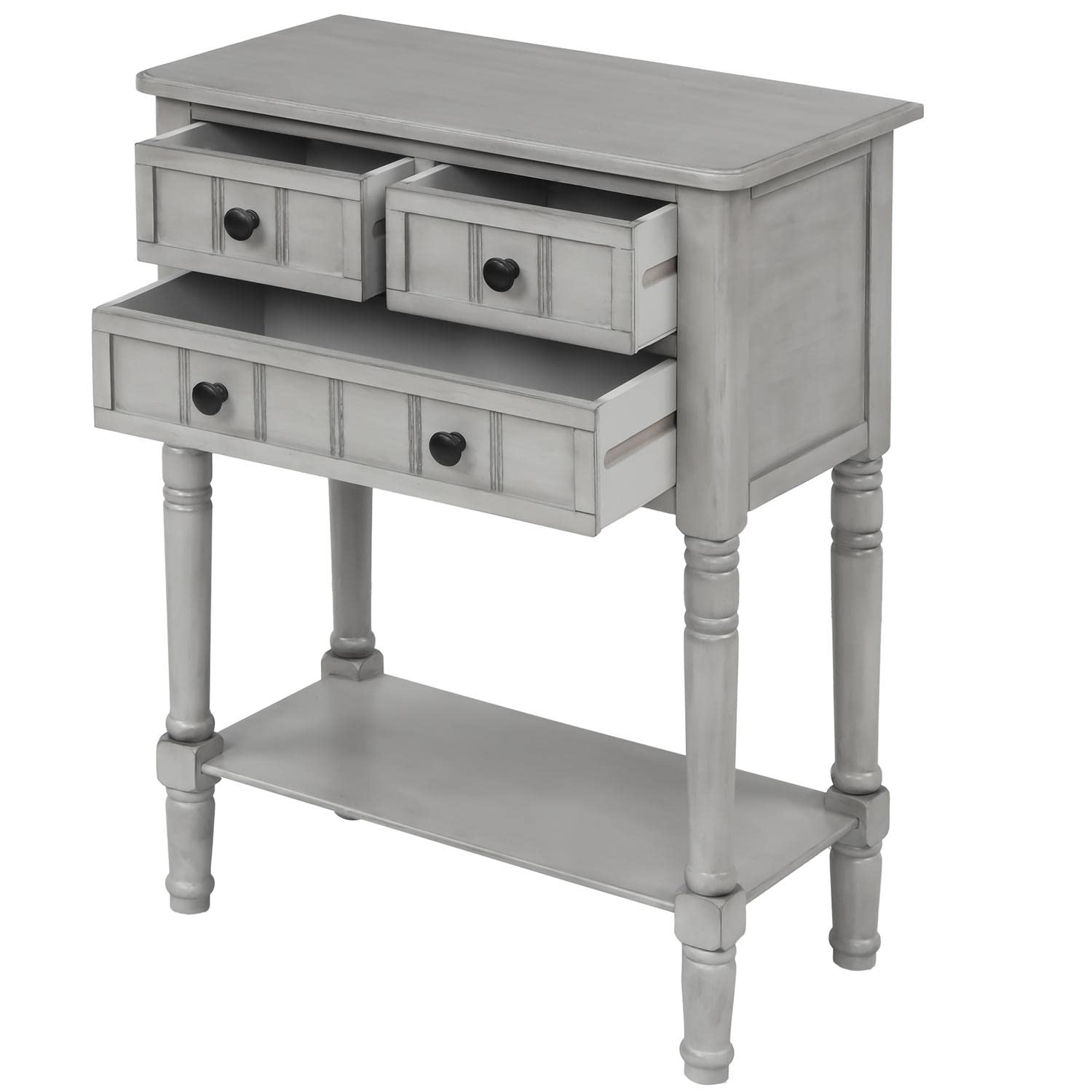 JINS&VICO 3-Drawer Console Table with Bottom Shelf - Entryway Sofa Table, Sideboard for Living Room & Dining Room - Gray - Perfect for Hallway Storage & Home Decor