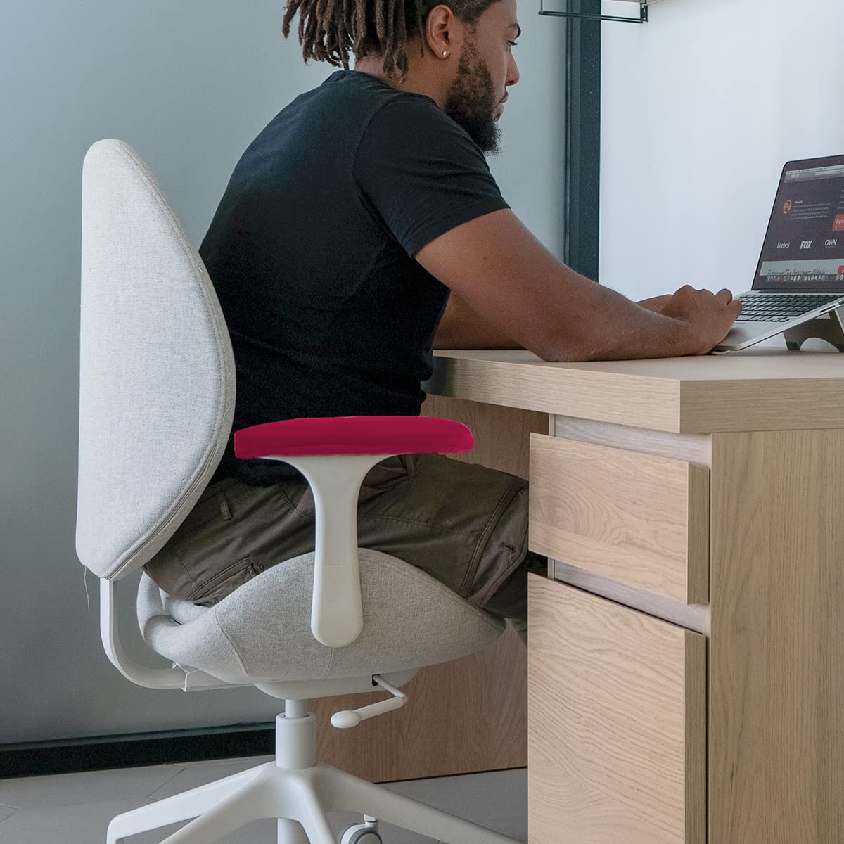 FERCAISH 2 Pack Elastic Office Chair Arm Covers - Washable Sponge Armrest Pads for Wheelchairs & Home Office Chairs, Durable & Removable (Red) - Perfect for Ergonomic Support & Desk Comfort