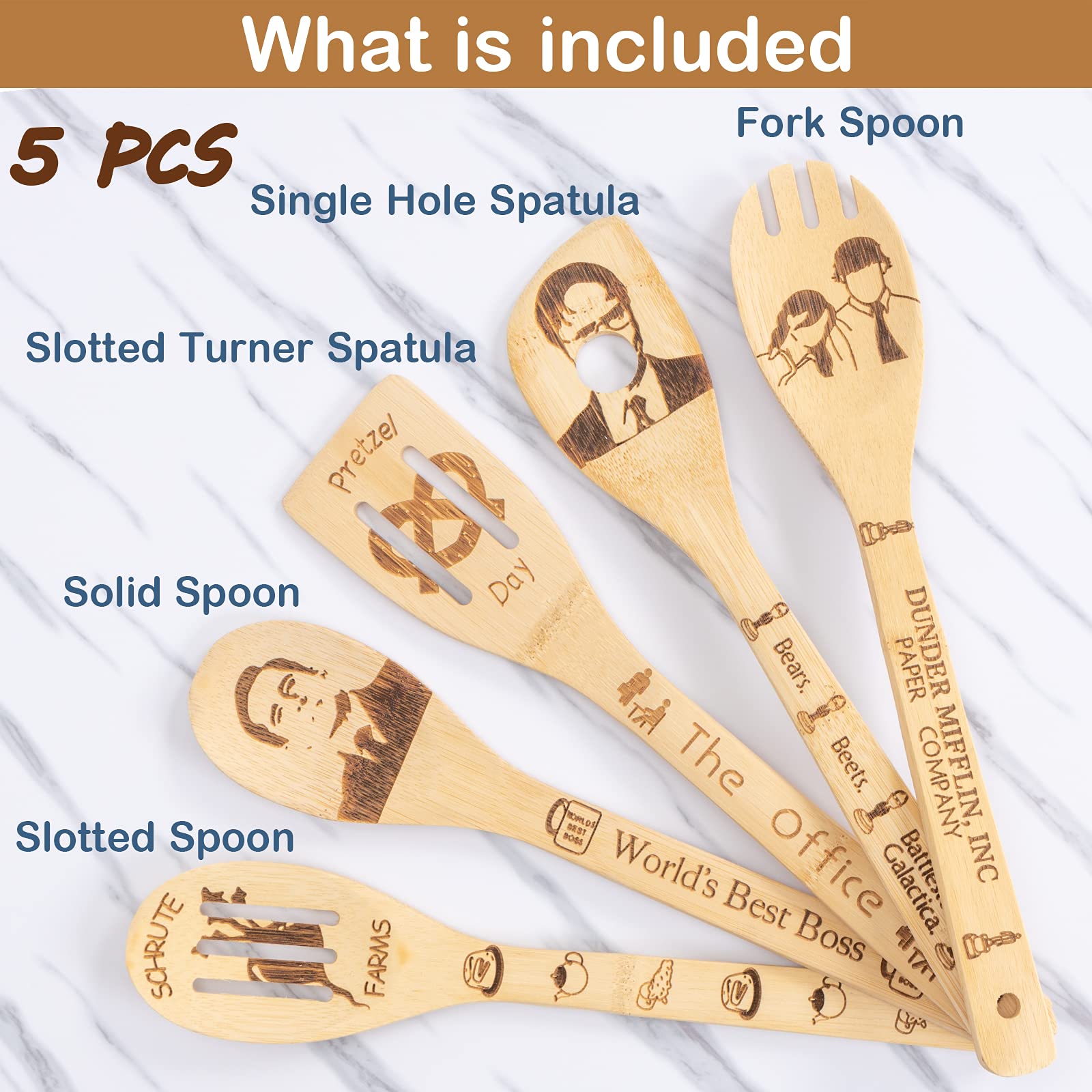 The Office Wooden Spoon Set - 6-Piece Non-Stick Kitchen Utensils with Holder | TV Show Merchandise Gifts for Fans | Cooking, Serving & Housewarming Decor Present for Women & Moms | Perfect for Cooking Shows, Fan Gift Exchanges & Kitchen Decor