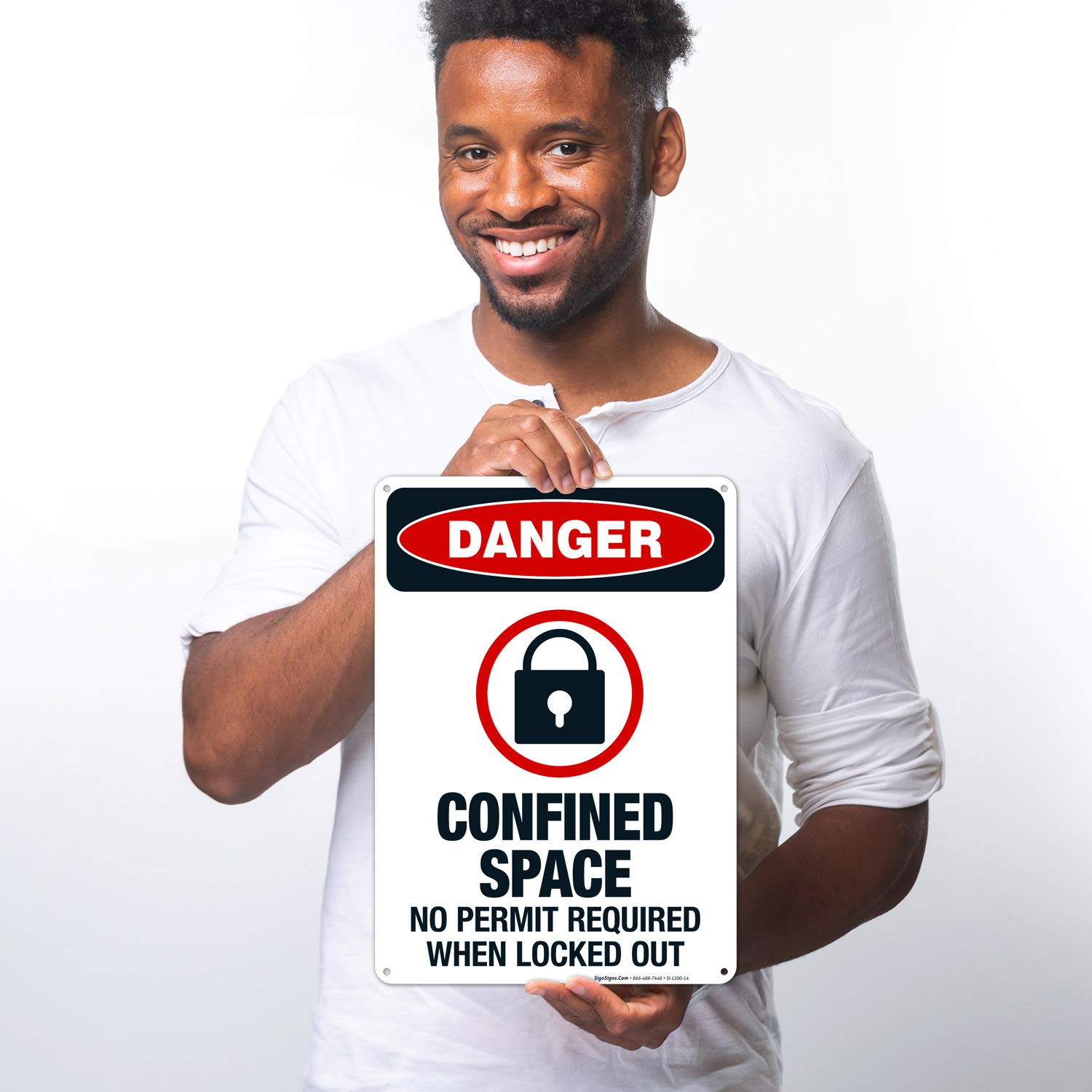 Danger Confined Space No Permit Required When Locked Out Sign - OSHA Compliant 10x14 Inch Aluminum Safety Sign - Rustproof .040 Gauge Fade-Resistant for Indoor/Outdoor Use - Made in USA - Perfect for Construction Sites, Warehouses & Industrial Facilities