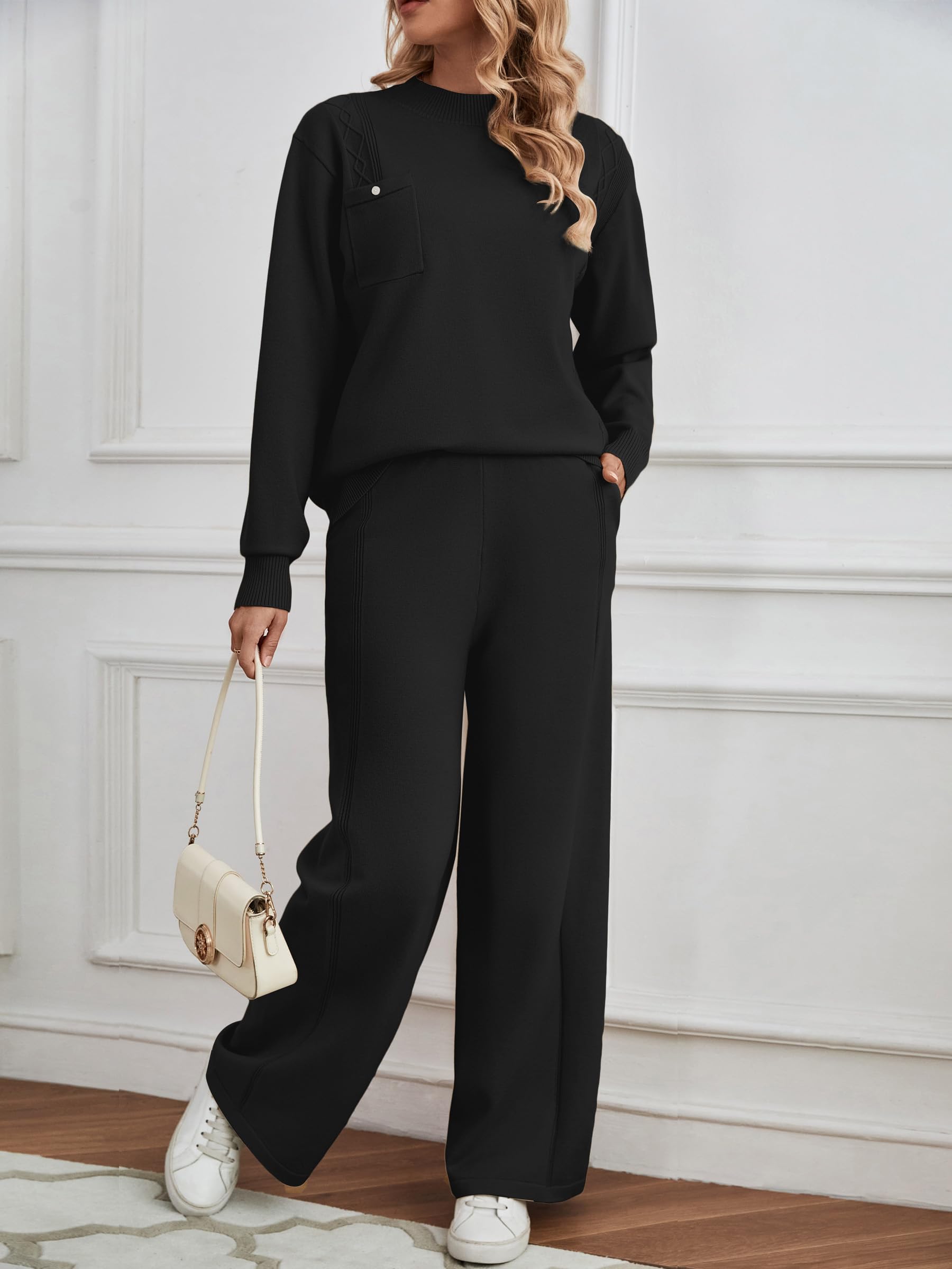 SuperPrity Women's Knit Sweater & Wide Leg Pants Lounge Set - 2 Piece Matching Outfit for Fall 2024 | Cozy Loungewear for Home, Yoga & Casual Wear