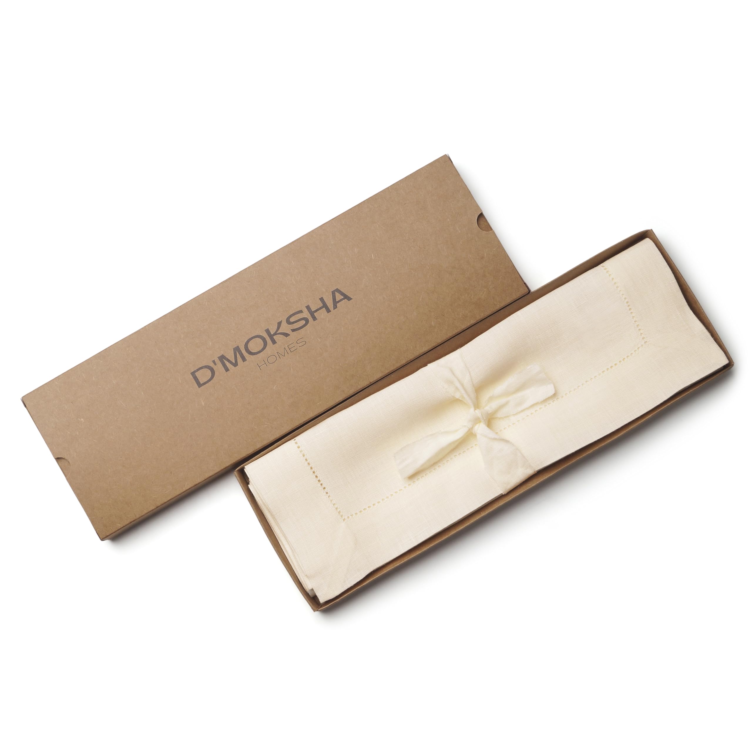 D'Moksha Homes 100% Pure Linen Placemats Set of 4 - 14x19 Inch Vanilla Cream Table Mats with Classic Hemstitch Design, Washable & Durable for Easter, Thanksgiving, Dinner Parties & Home Decor