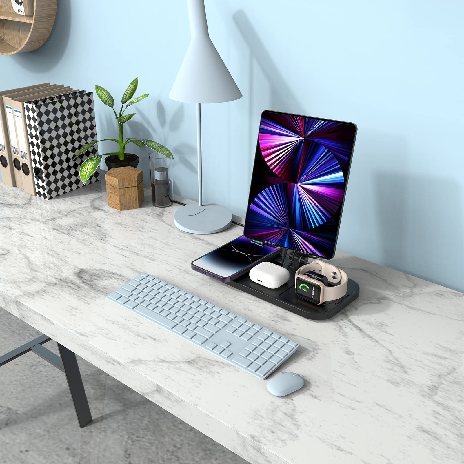 4-in-1 Fast Wireless Charging Station for iPhone 16/15/14/13/12/11, Apple Watch 10/9/8/7/6/5/SE/4/3 & AirPods 4/3/2/Pro - Qi Certified Multi-Device Charger Pad for Home, Office and Nightstand Use