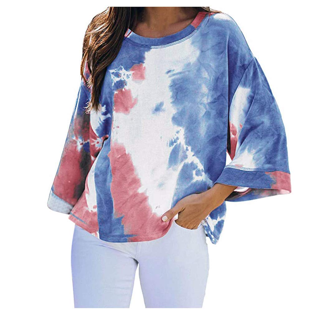 Plus Size Women's Casual Color Block Tie Dye Crewneck Long Sleeve Oversized Pullover Sweatshirt Tops for Relaxing at Home or Weekend Outings