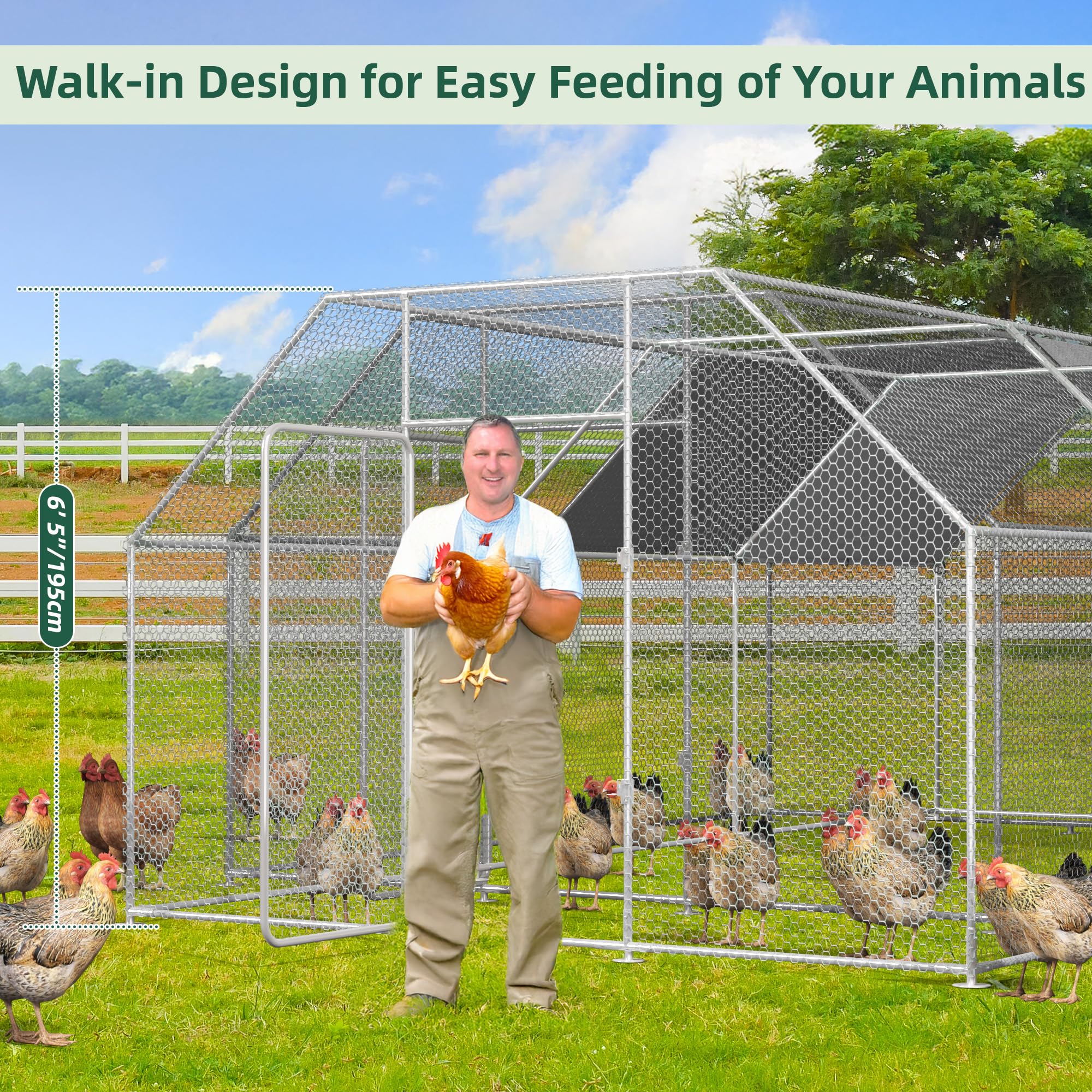 Esright 19.5x10x6.4 FT Extra Large Walk-In Metal Chicken Coop with Cover - Outdoor Poultry Pen for Backyard, Farm & Garden - Heavy Duty Hen House for 15-20 Chickens, Ducks & Small Animals | Perfect for Free-Range Farming, Urban Homesteading & Backyard Chicken Keeping