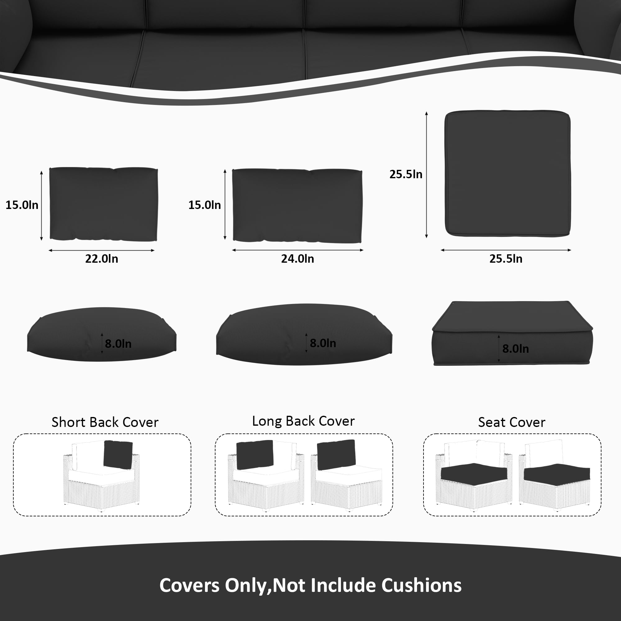 14-Piece Waterproof Outdoor Cushion Covers with Zipper - Replacement Slipcovers for Patio Furniture, Sofa & Couch (3 Sizes) - Perfect for Backyard, Deck, Poolside & Garden Use