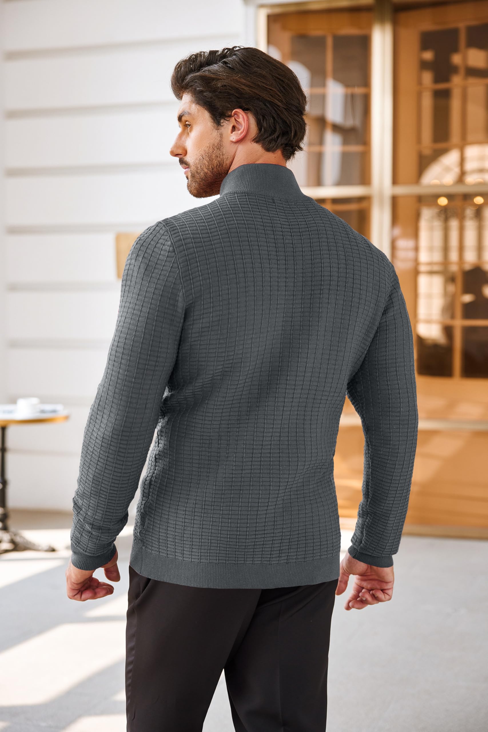 COOFANDY Men's Slim Fit Lightweight Cotton Quarter Zip Sweater - Breathable Mock Neck Pullover for Casual Wear, Office & Outdoor Activities