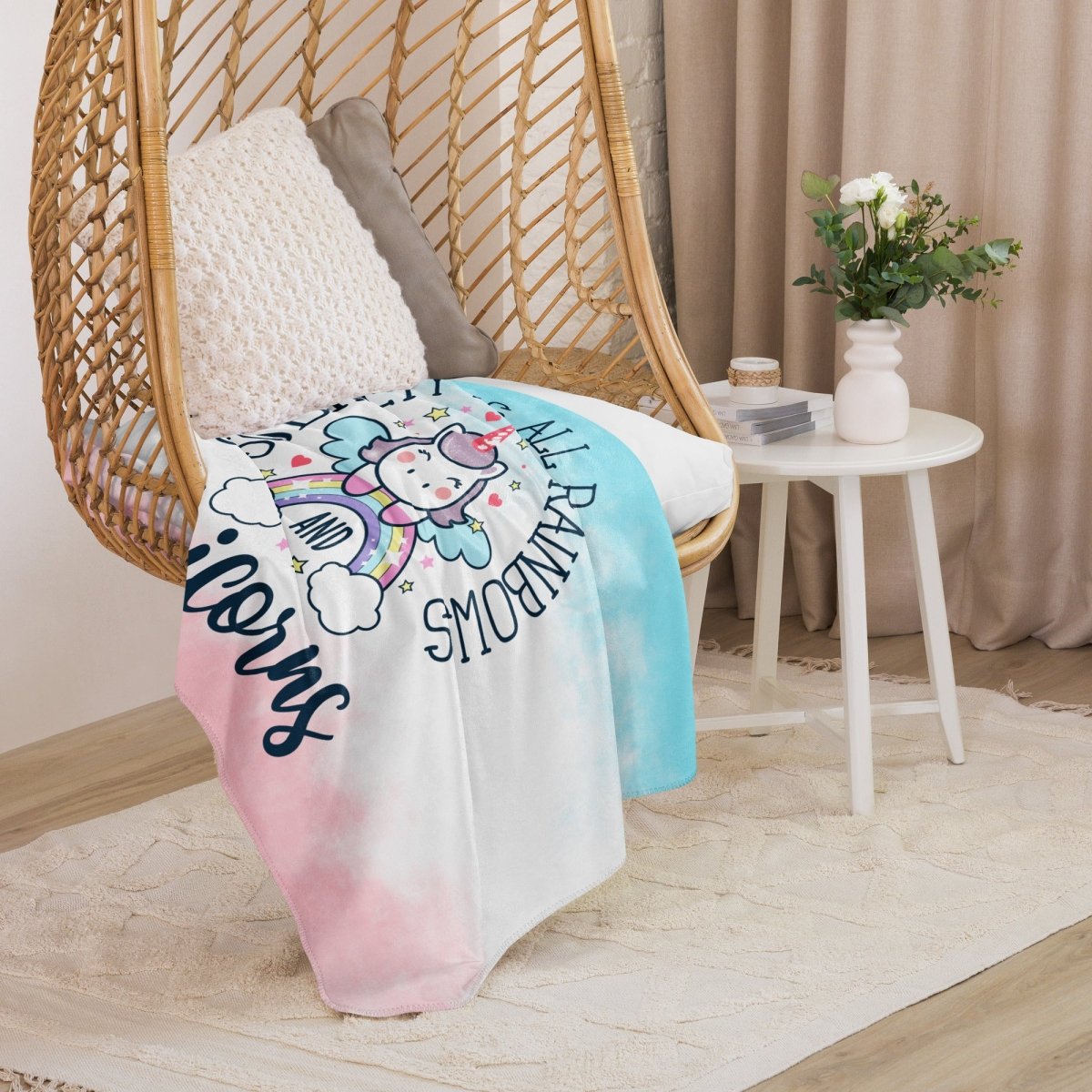 Rainbows & Unicorns Sobriety Sherpa Blanket - Soft Flannel Throw for Recovery & Comfort - Perfect for AA Meetings, Sober Living & Cozy Home Decor