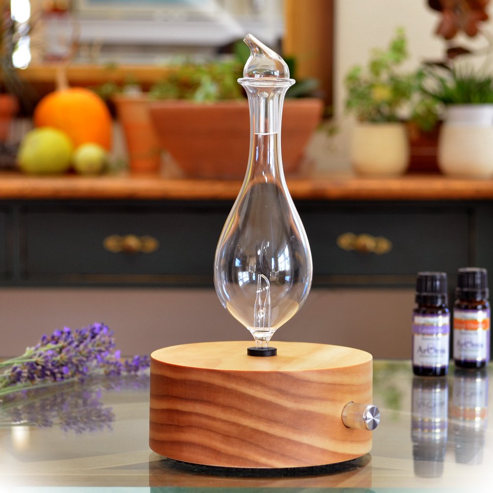Premium Wood & Glass Essential Oil Diffuser - Solum Lux Merus Waterless Nebulizer for Aromatherapy - Professional Grade No Heat No Plastic Diffuser for Home, Office, Spa & Yoga Studio