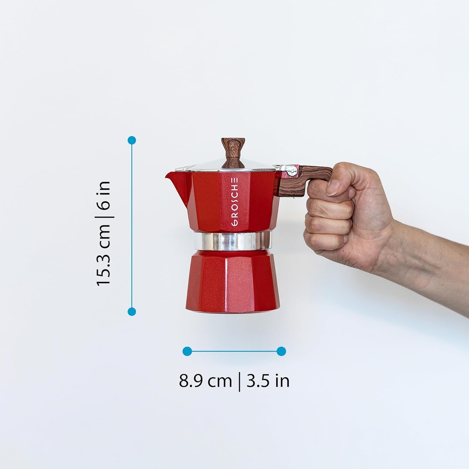 GROSCHE Milano Stovetop Espresso Maker - 3 Cup Moka Pot (5oz) - Italian Coffee Maker for Home & Travel - Perfect for Espresso, Cuban Coffee & Percolator Brewing - Red