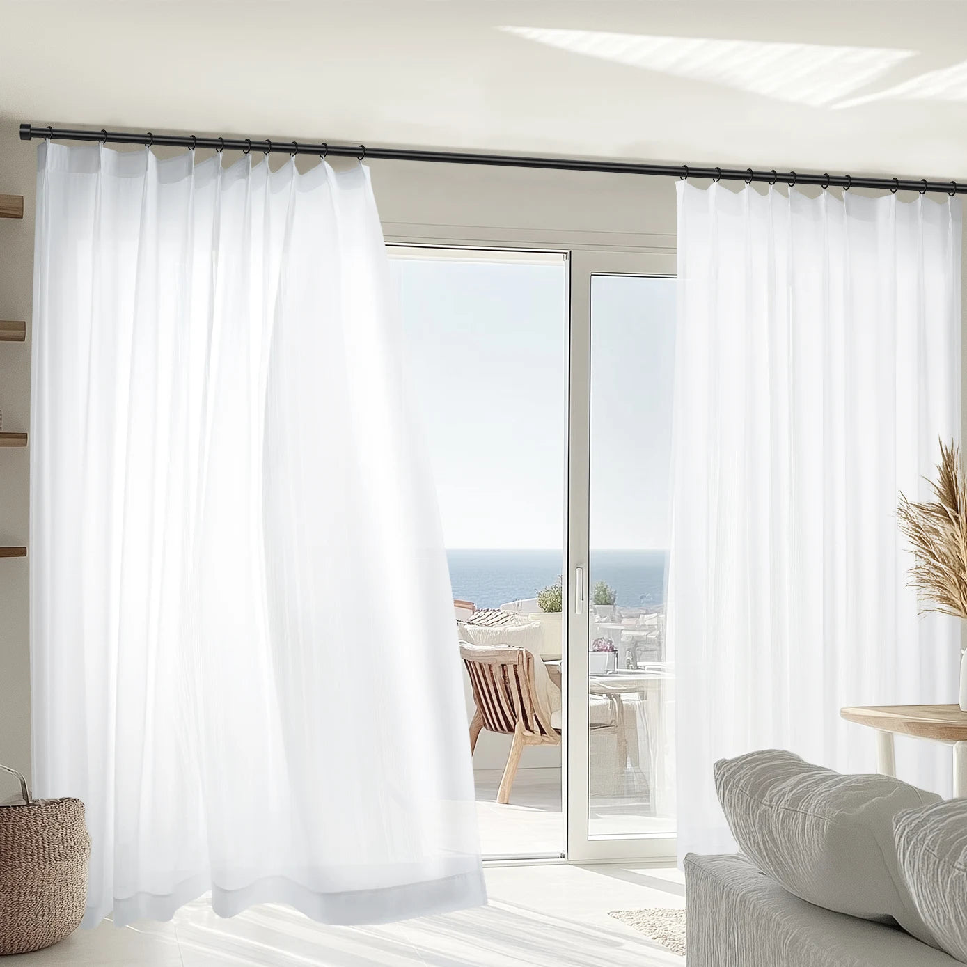 Ultra Scratch-Resistant Waterproof White Sheer Drapes - Lightweight Breathable Custom Curtains for Living Room & Bedroom | Pleated Design for Home Decor