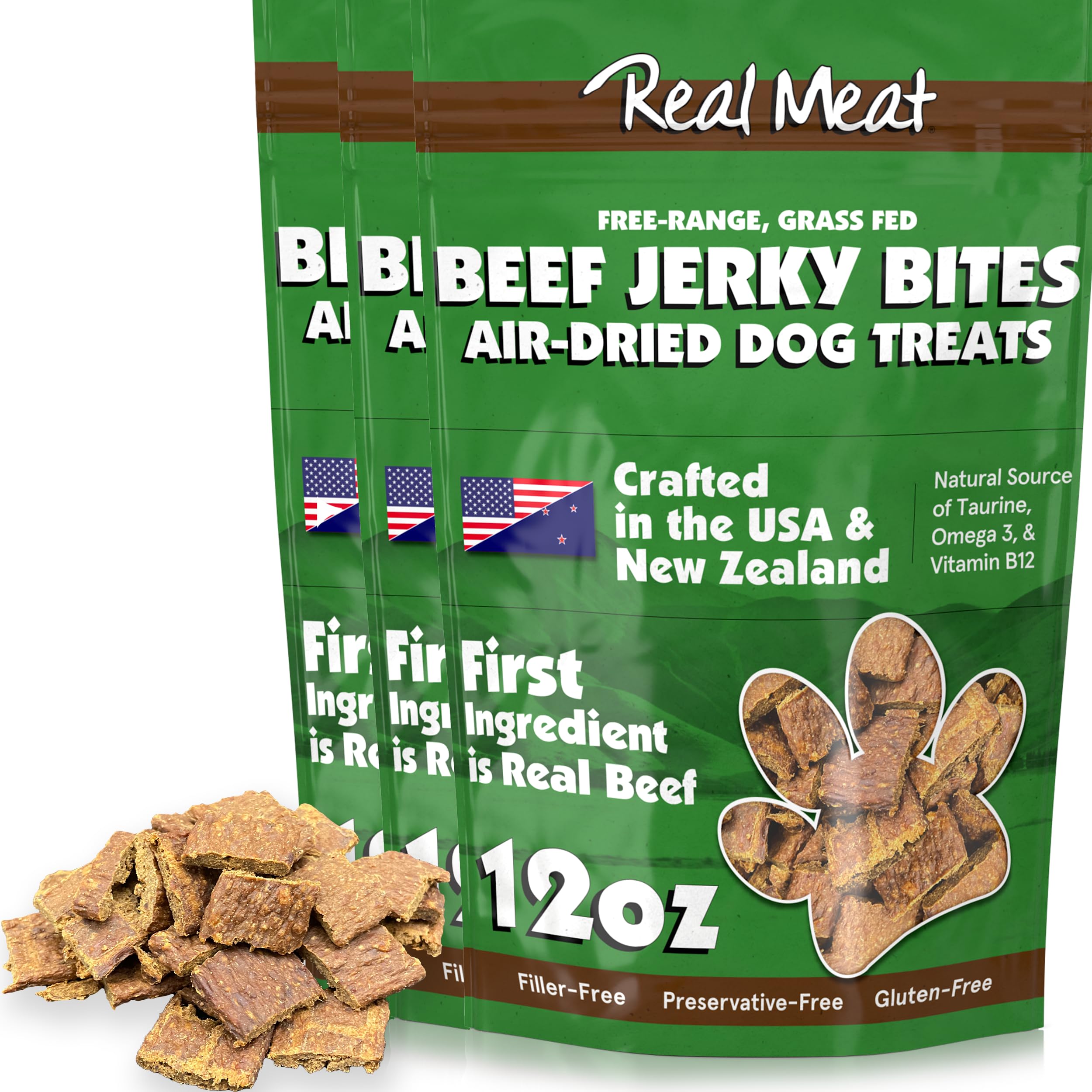 Premium Grain-Free Dog Treats - 3 Pack 12oz Bags of Air-Dried Beef Jerky for Dogs | 95% Human-Grade, Free-Range, Grass-Fed Beef | High Protein, All-Natural Training Rewards & Dental Chews for Small & Large Breeds
