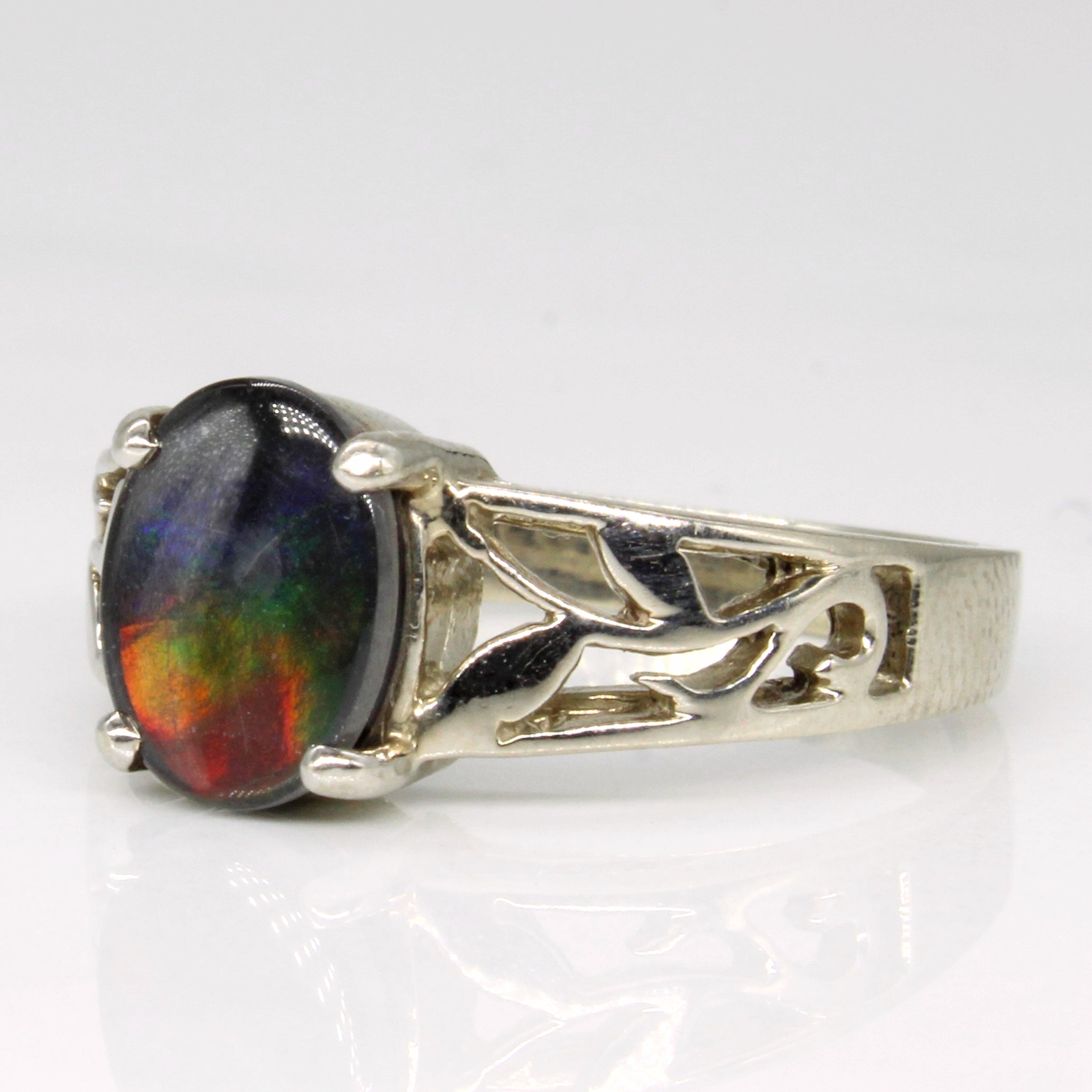 Exquisite 0.90ct Ammolite Cocktail Ring - Size 7.25 | Natural Iridescent Gemstone Jewelry | Perfect for Evening Parties & Special Occasions