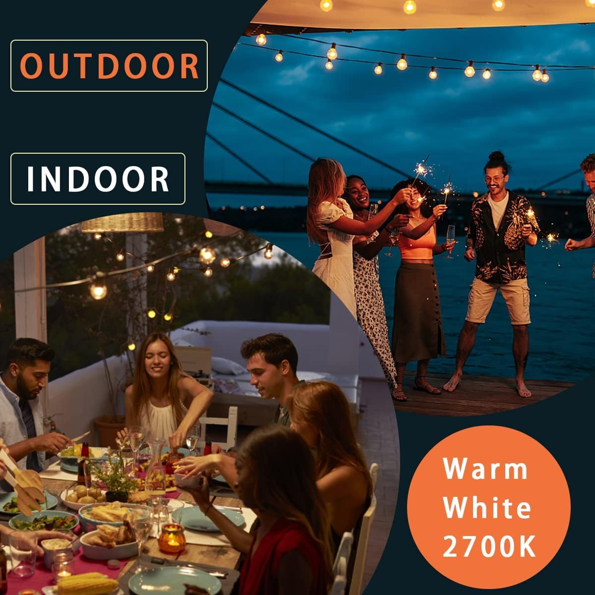 150FT LED Outdoor String Lights Waterproof - 72+3 Shatterproof Edison Bulbs, Connectable Hanging Lights for Patio, Balcony, Backyard, Porch - Perfect for Wedding, Party, Garden & Bistro Decor