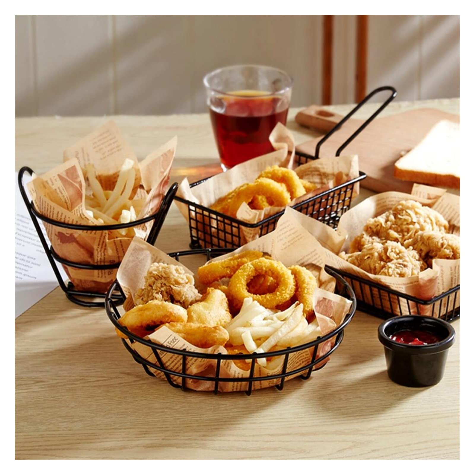 Stainless Steel French Fry Basket - TOMYEUS Potato Chips Fryer Mesh Strainer for Cooking, Snacks & Kitchen Tools (Color: Black) - Perfect for Restaurants, Food Trucks & Home Kitchens