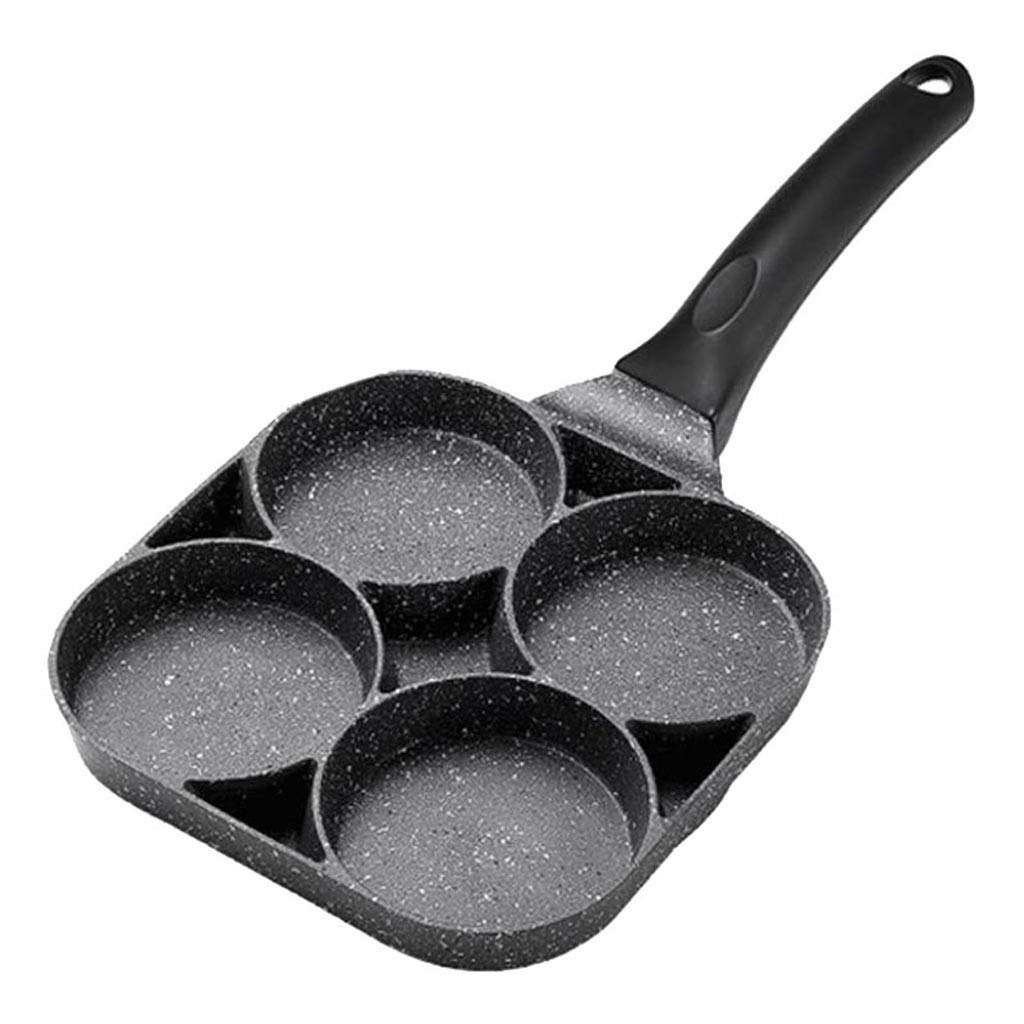 YEAAKK 4-Hole Non-Stick Omelet Pan - Perfect for Burgers, Eggs, Ham & Pancakes - Oil-Free Smoke-Free Breakfast Grill Skillet - Ideal for Quick Meals, Camping & Family Cooking