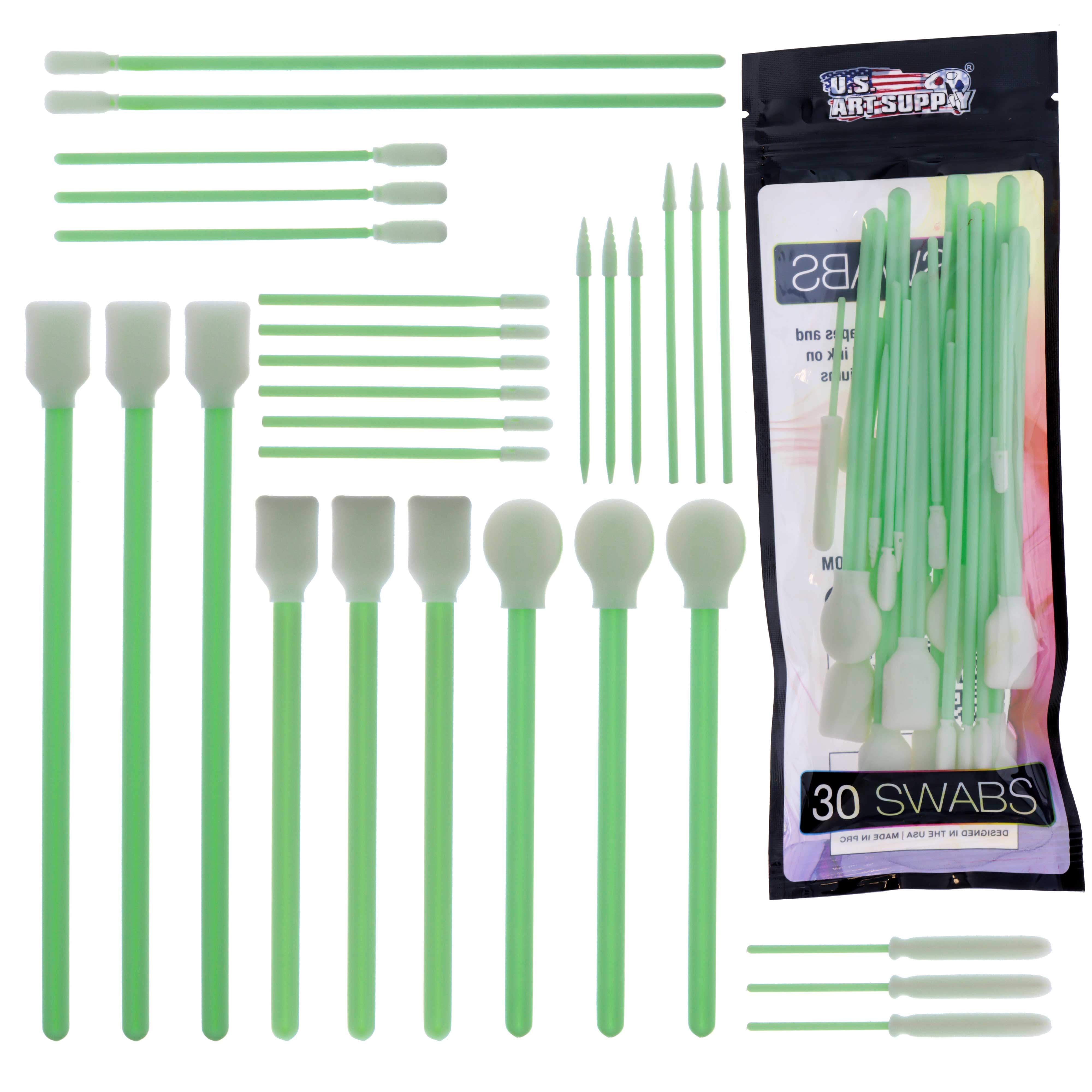 30 Alcohol Ink Blending Swabs - Foam Tip Brushes for Mixing, Blending & Lifting Ink, Dye & Paint - Assorted Shapes & Sizes - Perfect for Yupo Paper, DIY Art Projects & Fluid Painting Techniques