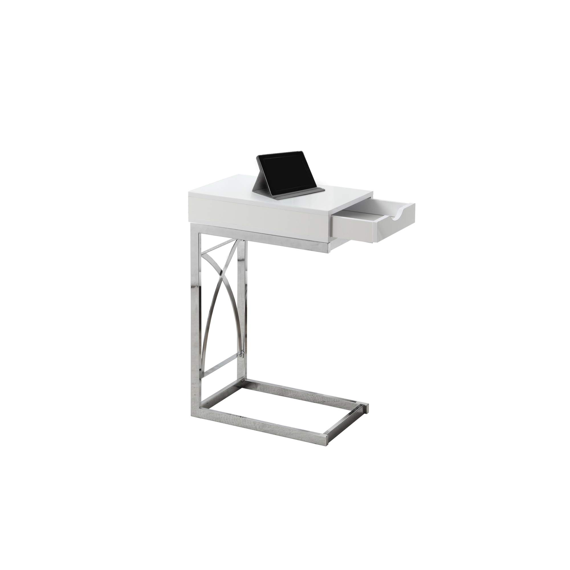 Ergode Modern Accent Table with Drawer - Chrome Metal Frame & Glossy White Top - Perfect for Living Room, Bedroom, or Office Decor