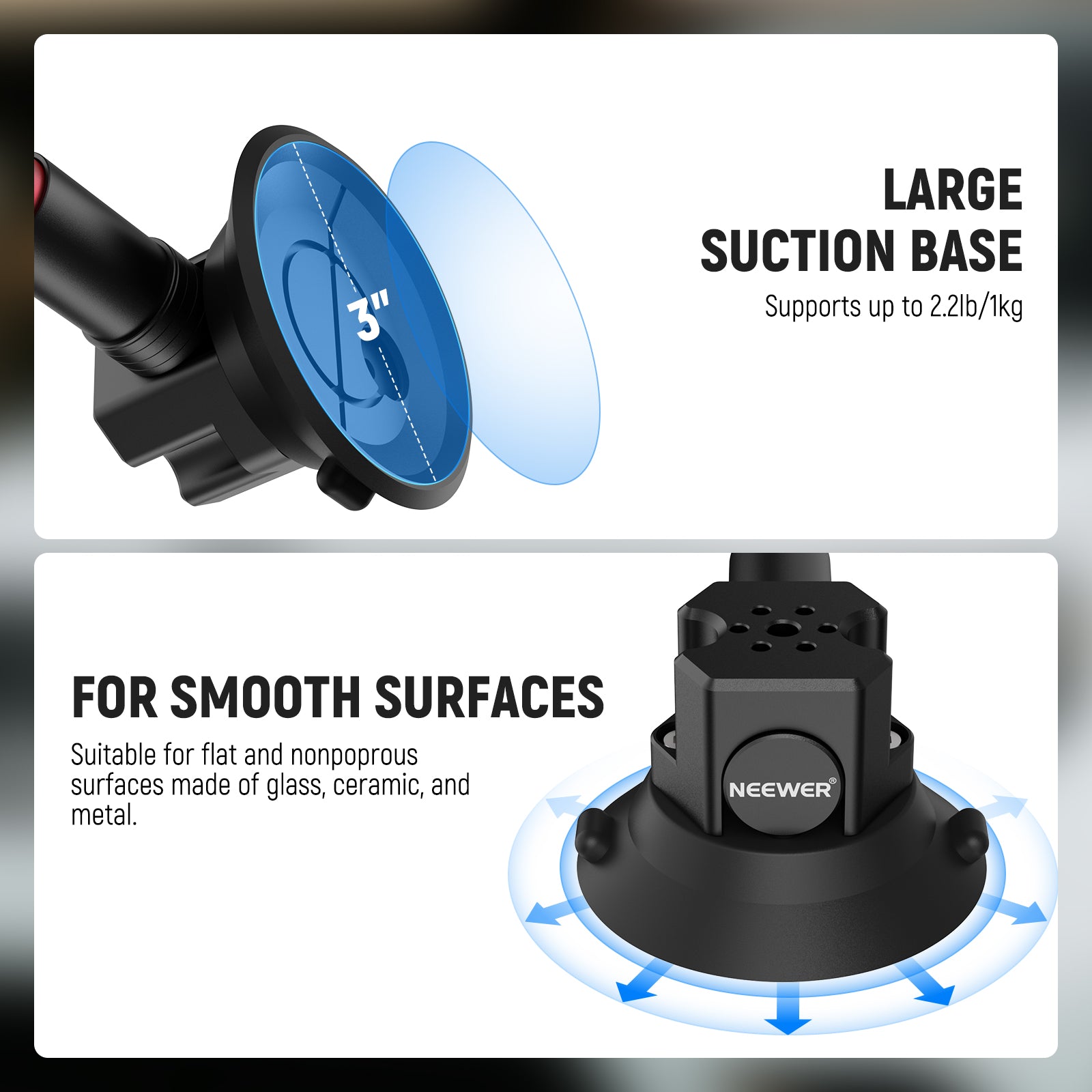 NEEWER CA136 Triple Suction Cup Extension Pole Car Mount Kit - Universal Smartphone Holder for Dash Cam, GPS, Phone - Perfect for Road Trips, Vlogging & Hands-Free Driving