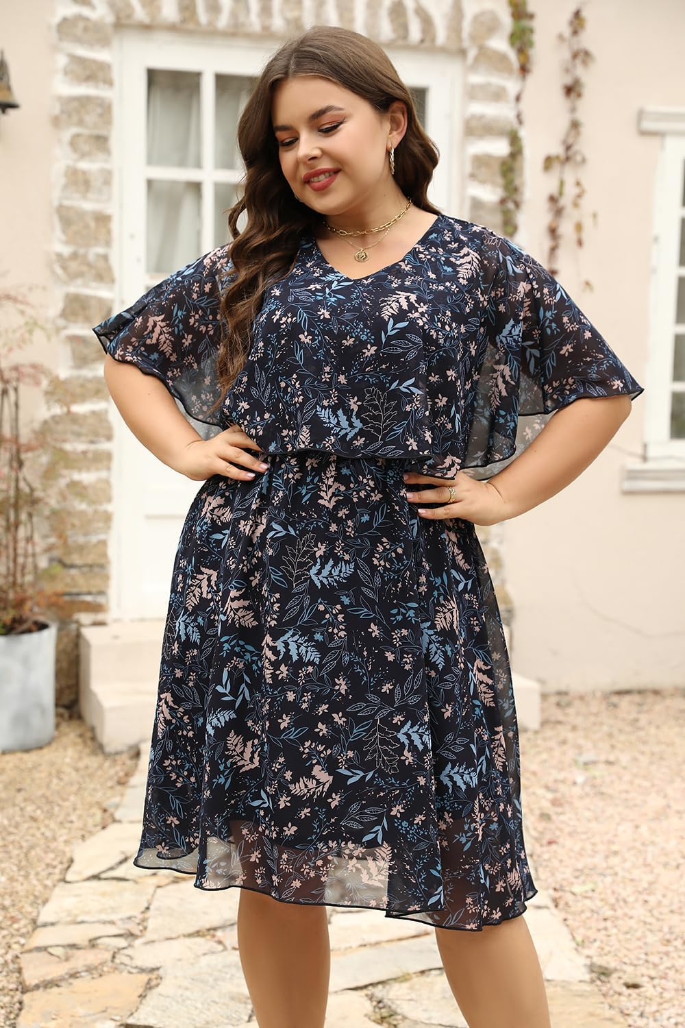 Keluummi Plus Size Wedding Guest Dresses for Women - Flowy Midi Cocktail Dress for Curvy Figures | Summer Casual Bridal Shower & Special Occasion Outfit