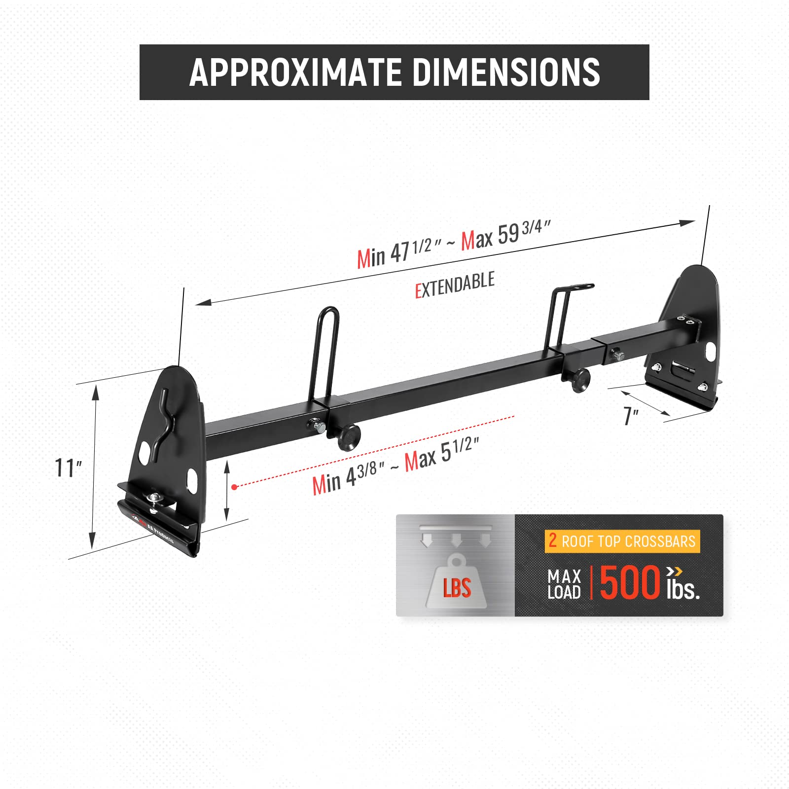 AA-Racks Model X27 Heavy-Duty Steel Van Roof Rack - 2-Bar Square Rain Gutter Mount System with Ladder Stoppers (Black) | Perfect for Cargo Carriers, Kayak & Ladder Transport on Work Vans